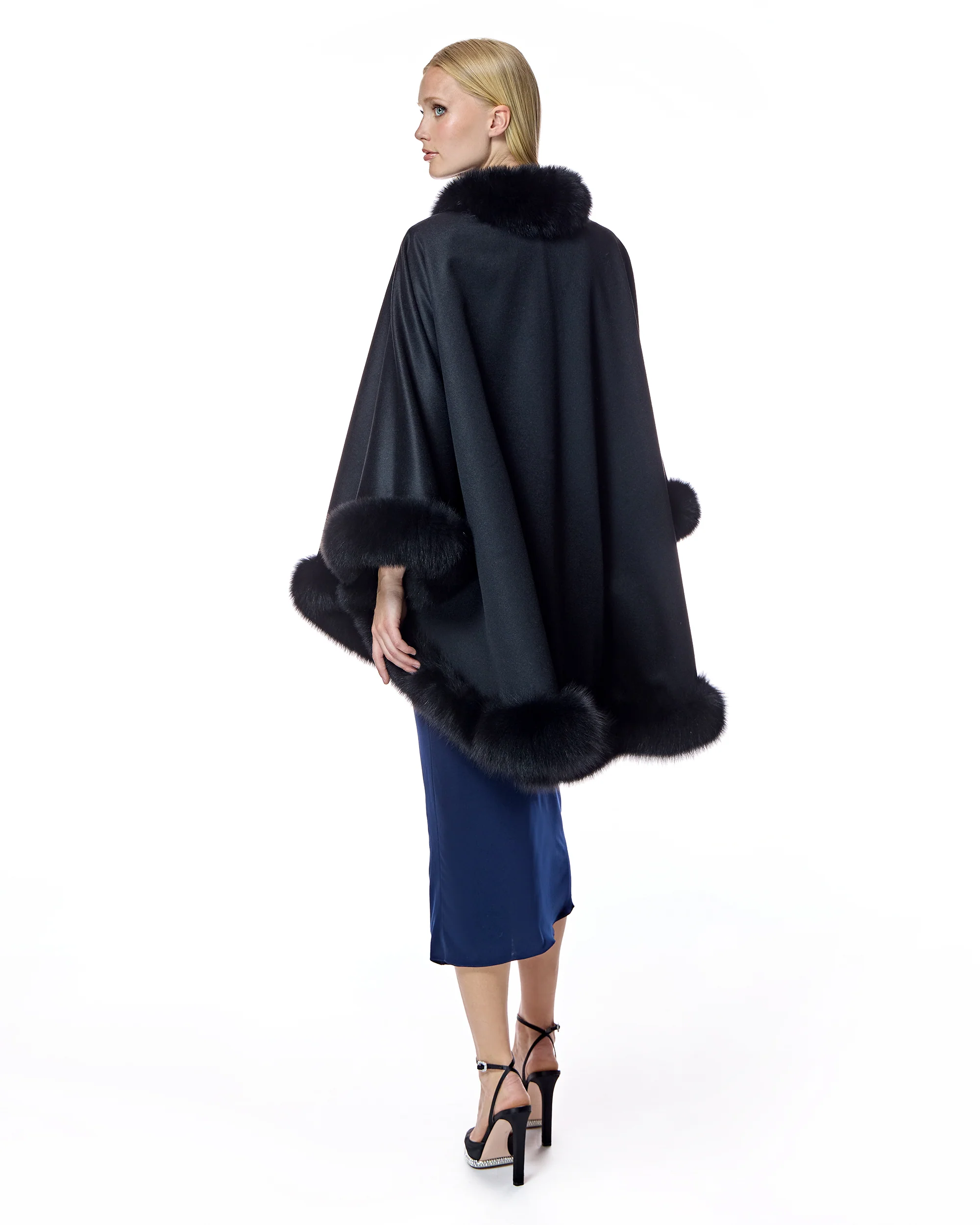 Cashmere Cape with Dyed Fox Trim- Maximilian - Image 3