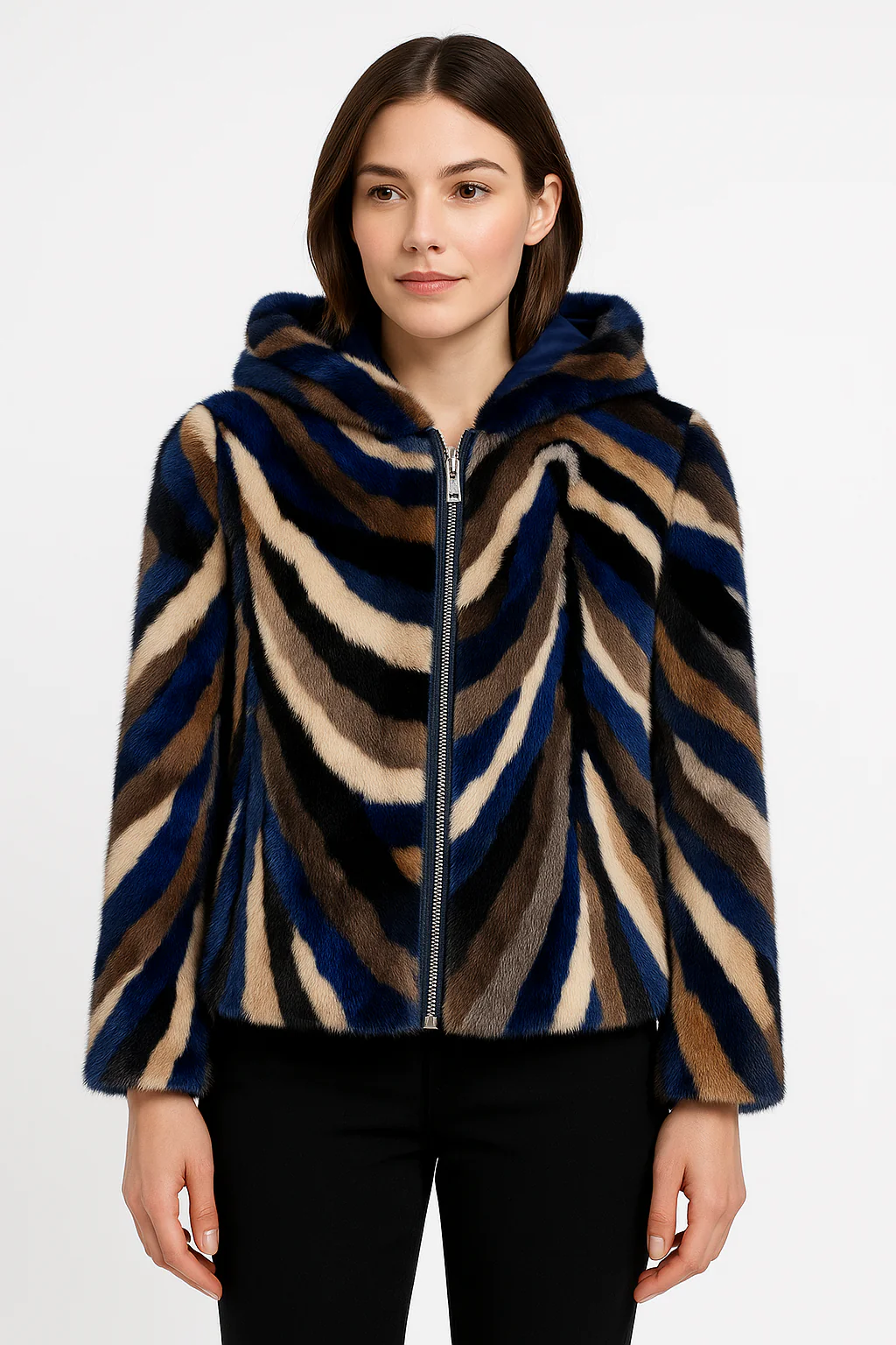 Reversible Dyed Mink Sections Hoodie Jacket - Image 6