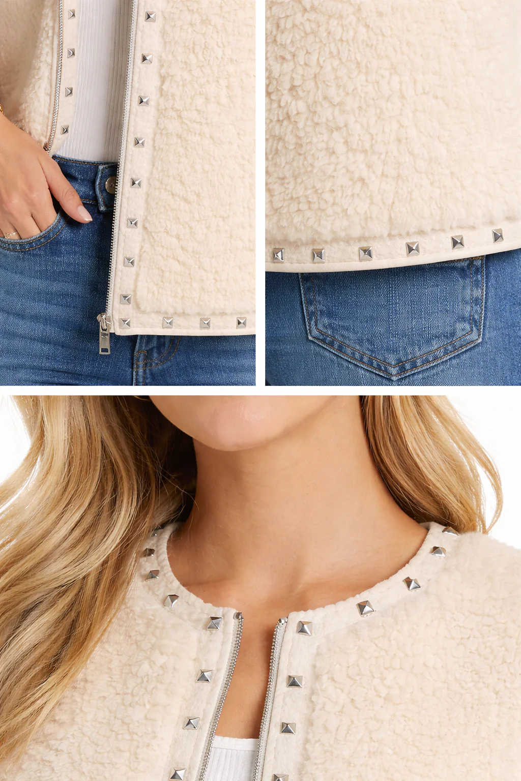 Studded Lamb Wool Vest-24" - Image 3