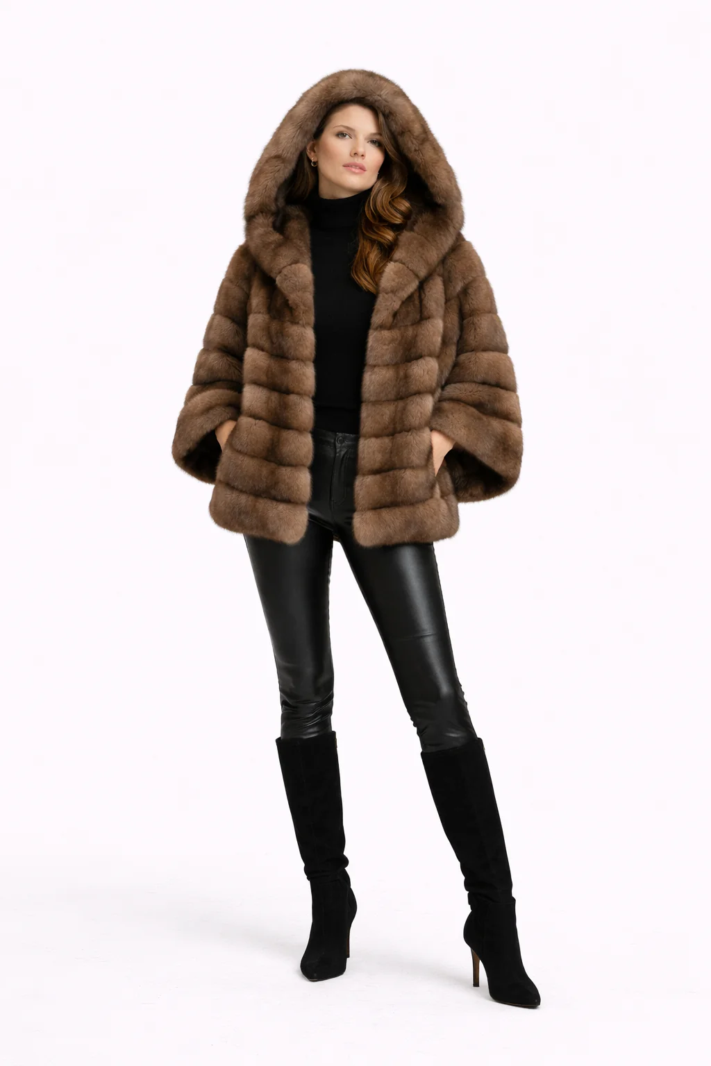 31” Tip-Dyed Barguzin Russian Sable Hooded Cape Jacket - Image 4