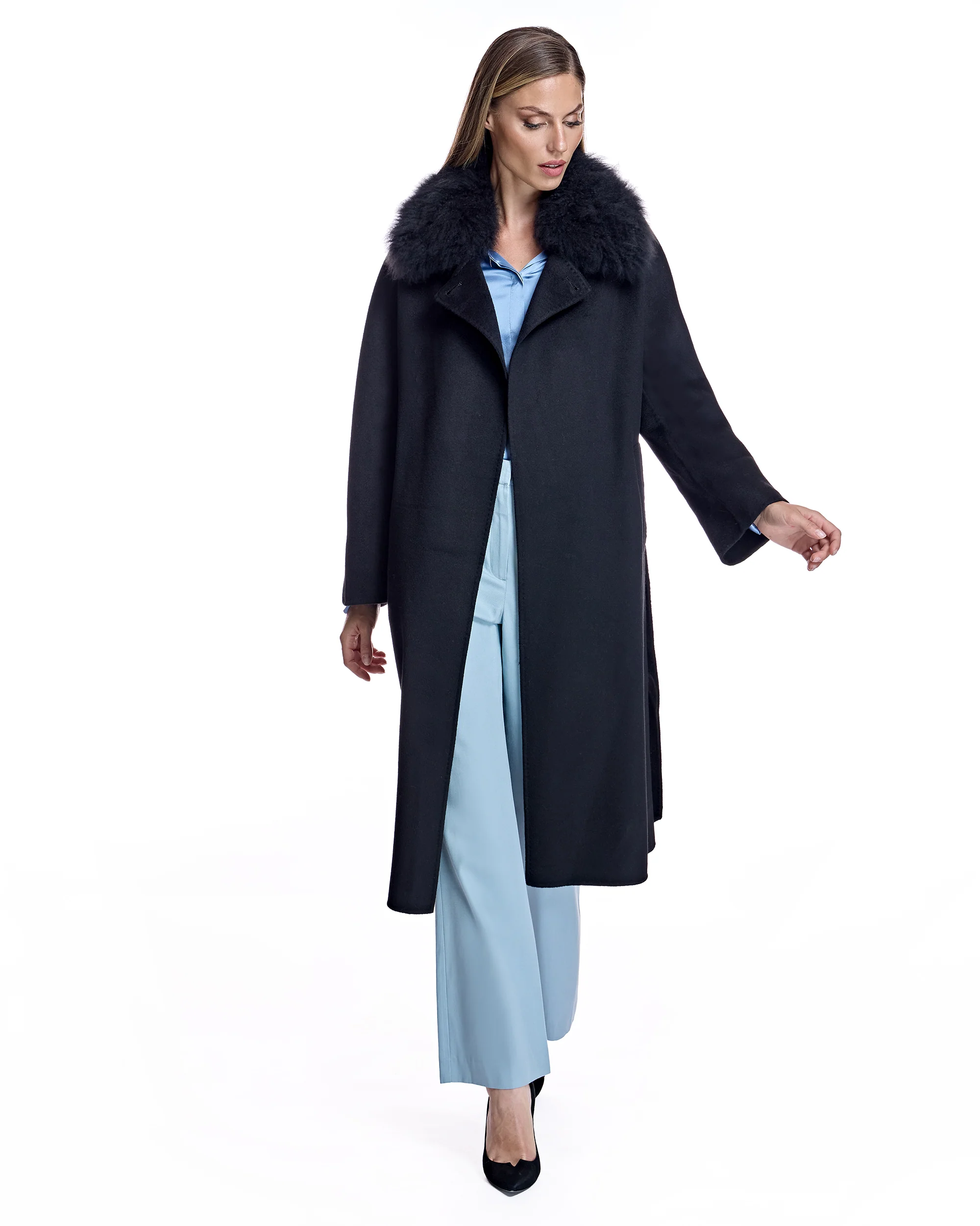 Cashmere Belted Coat with Cashmere Goat Shirt Collar-Maximilian - Image 3