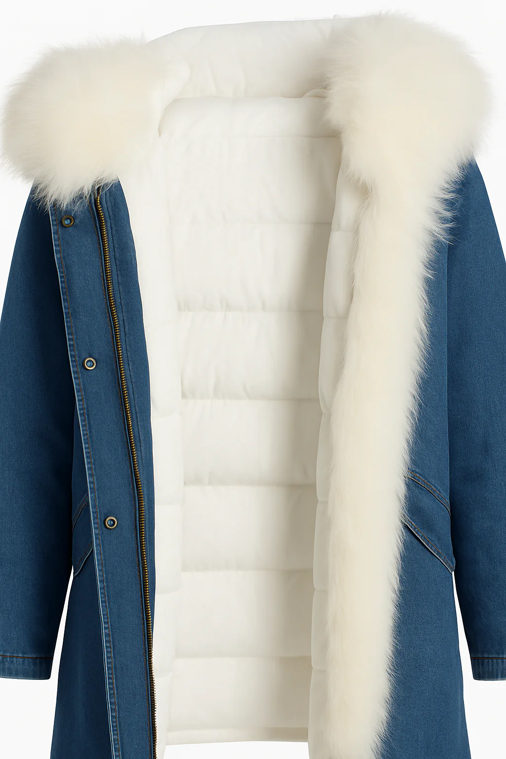 36" Fur-Trimmed Denim Parka with Detachable down Liner - Image 3