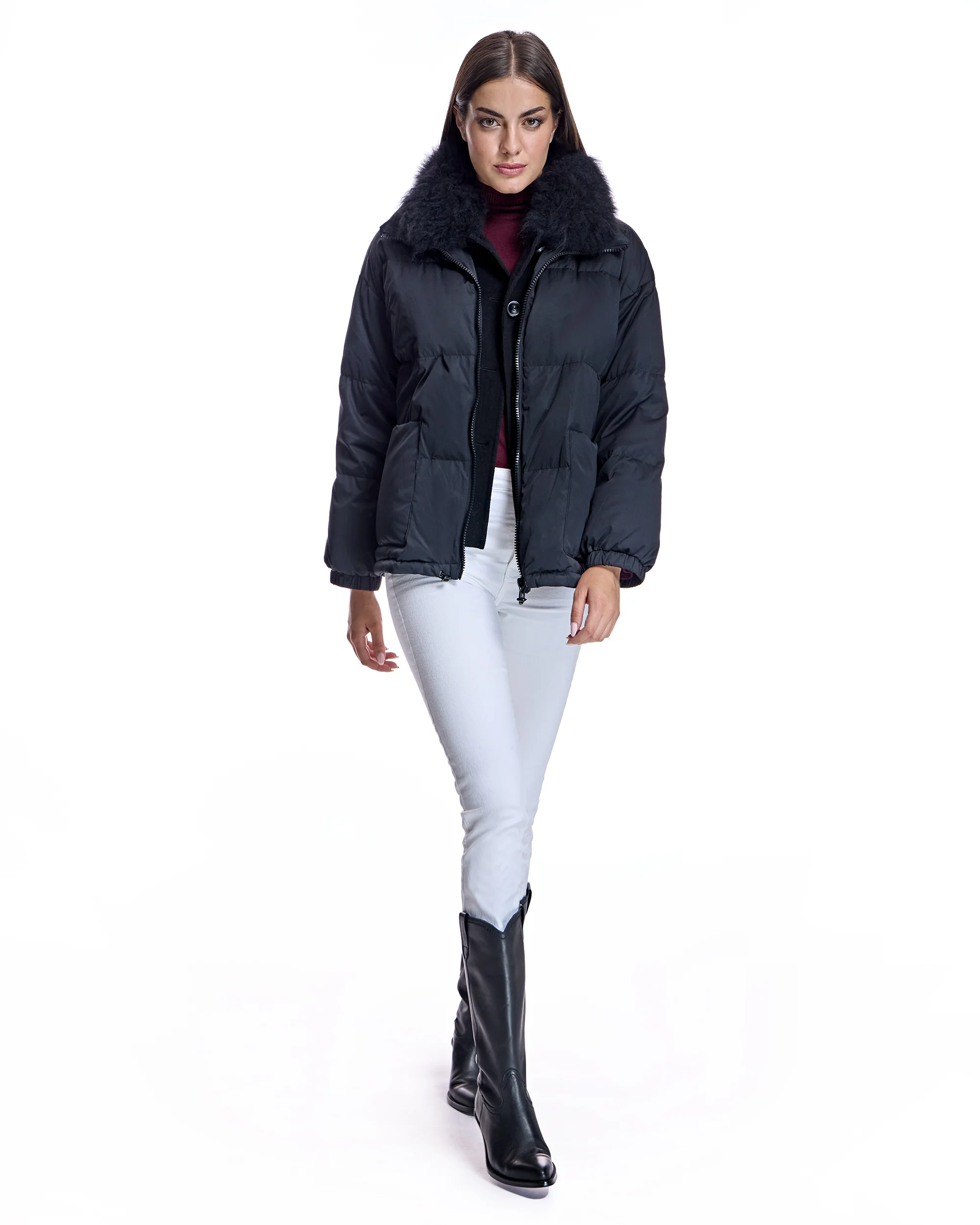 Polyblend Jacket with Cashmere Lamb Trim - Image 4
