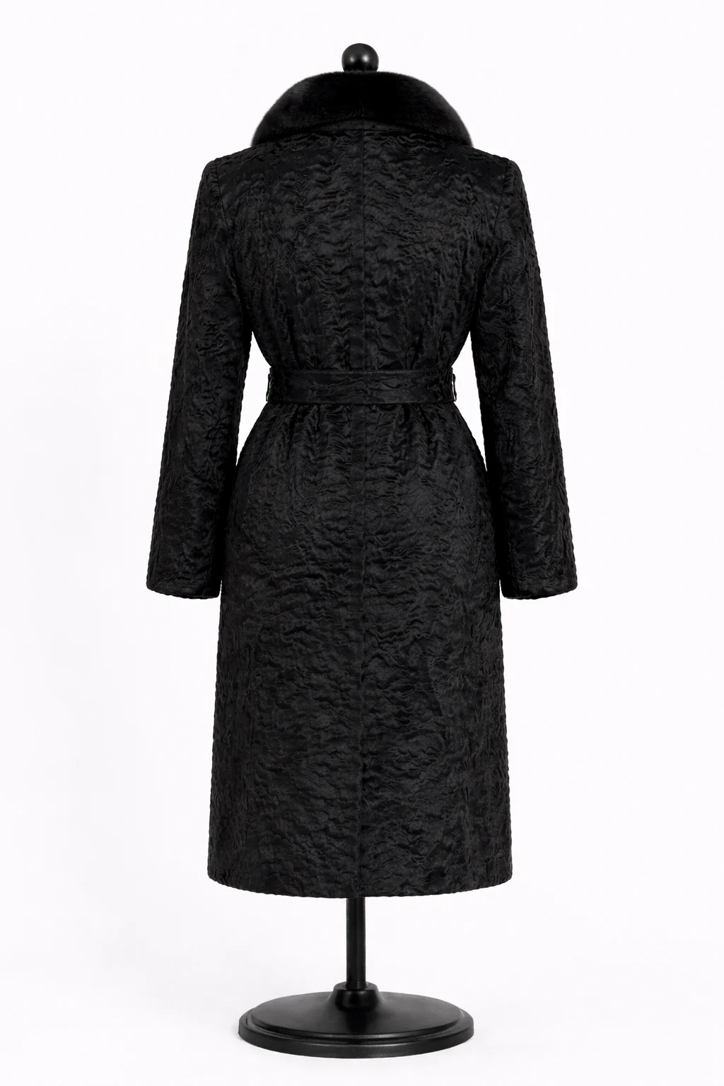 Archive & Vintage 40" Black dyed Swakara Lamb Coat with Mink Collar - Image 2