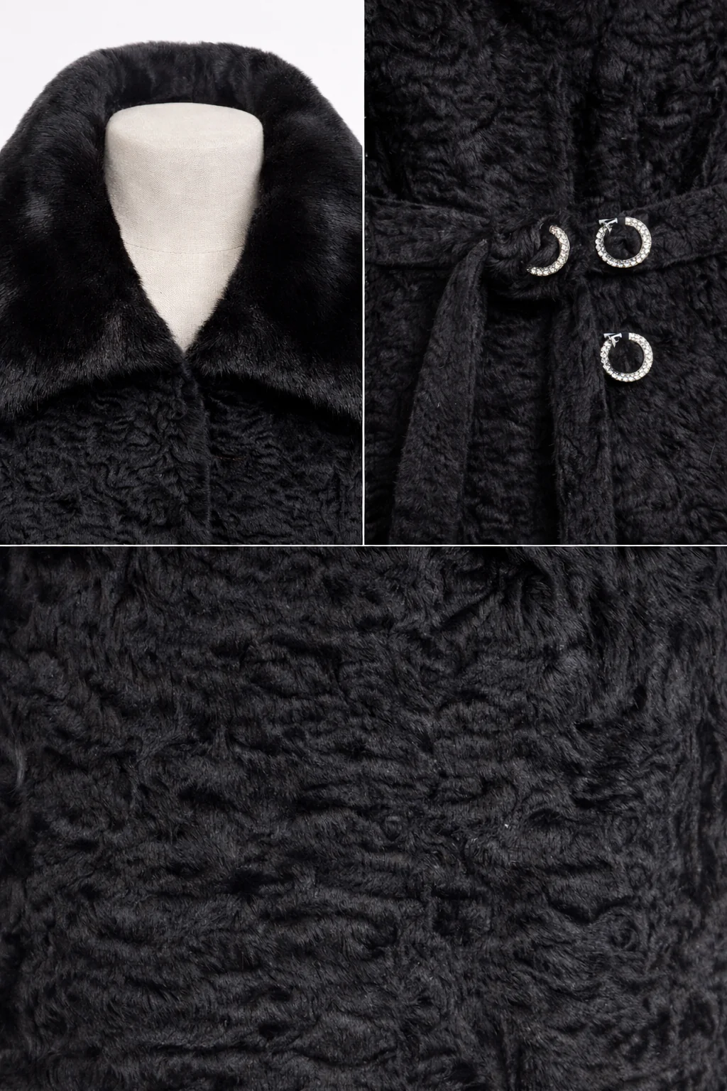 Archive & Vintage 40" Black dyed Swakara Lamb Coat with Mink Collar - Image 3