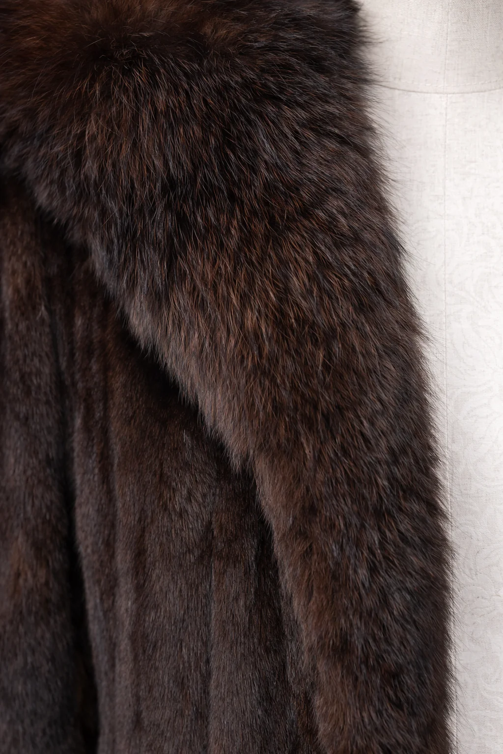 Archive & Vintage Dark Brown Mink Coat with Fox Tuxedo Trim-46" - Image 4