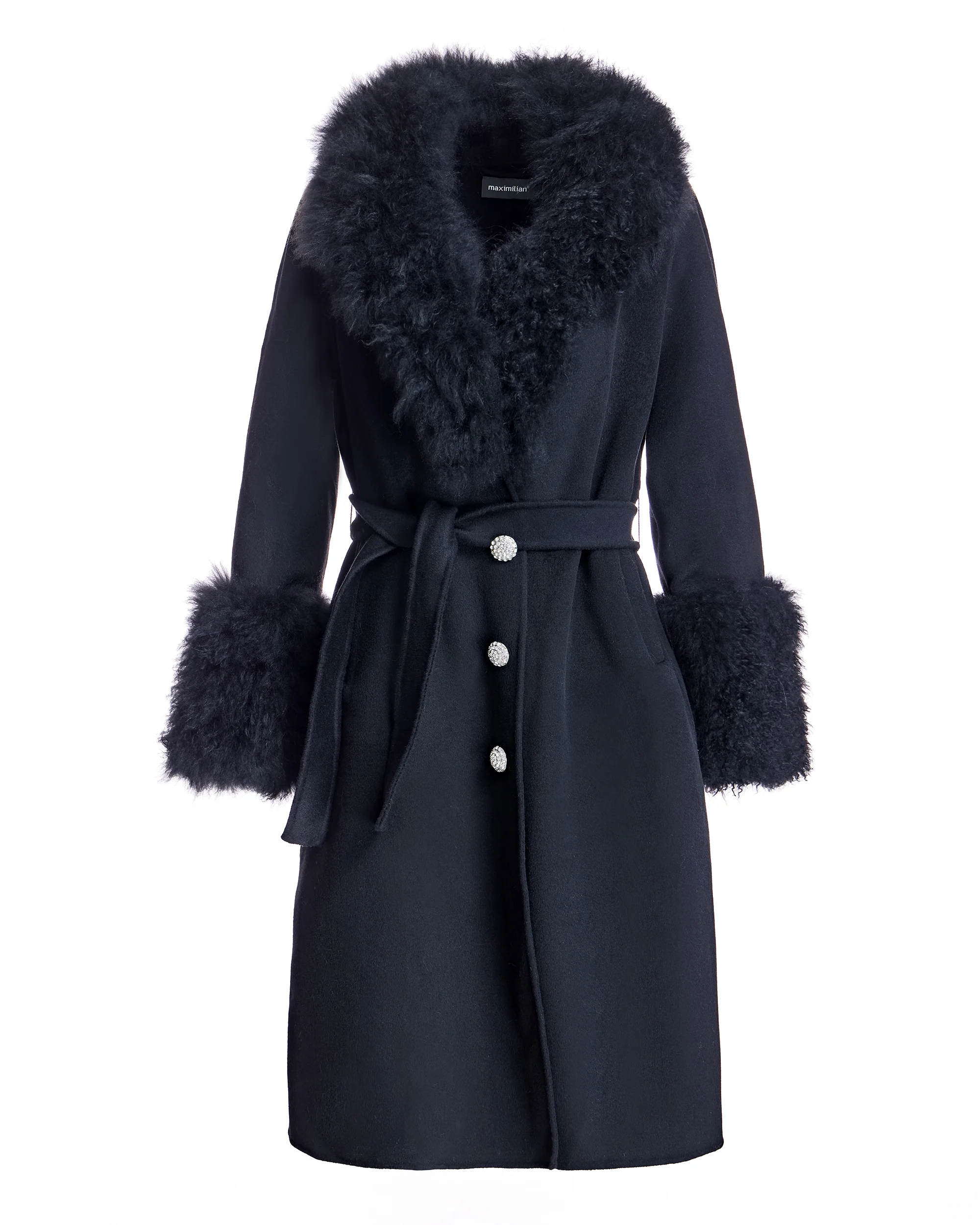 Belted Wool Coat with Cashmere Goat Trim-Maximilian - Image 2
