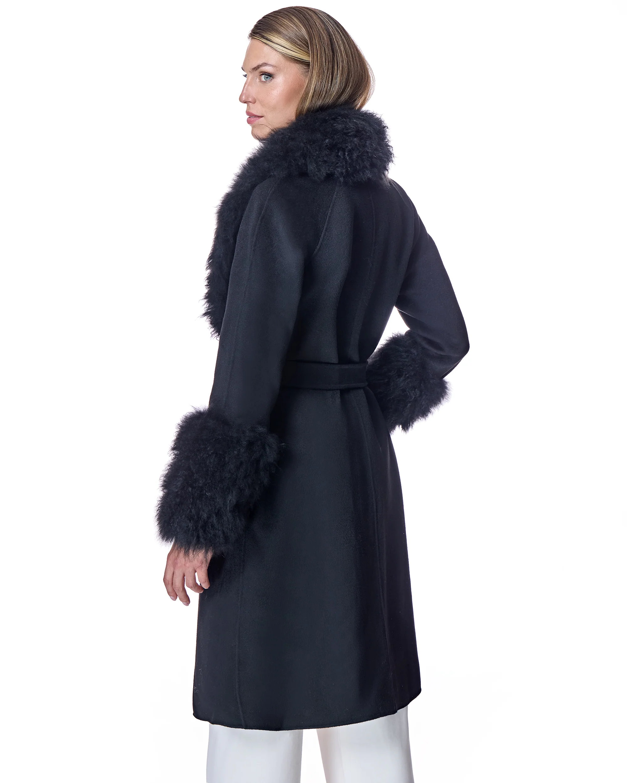 Belted Wool Coat with Cashmere Goat Trim-Maximilian - Image 5