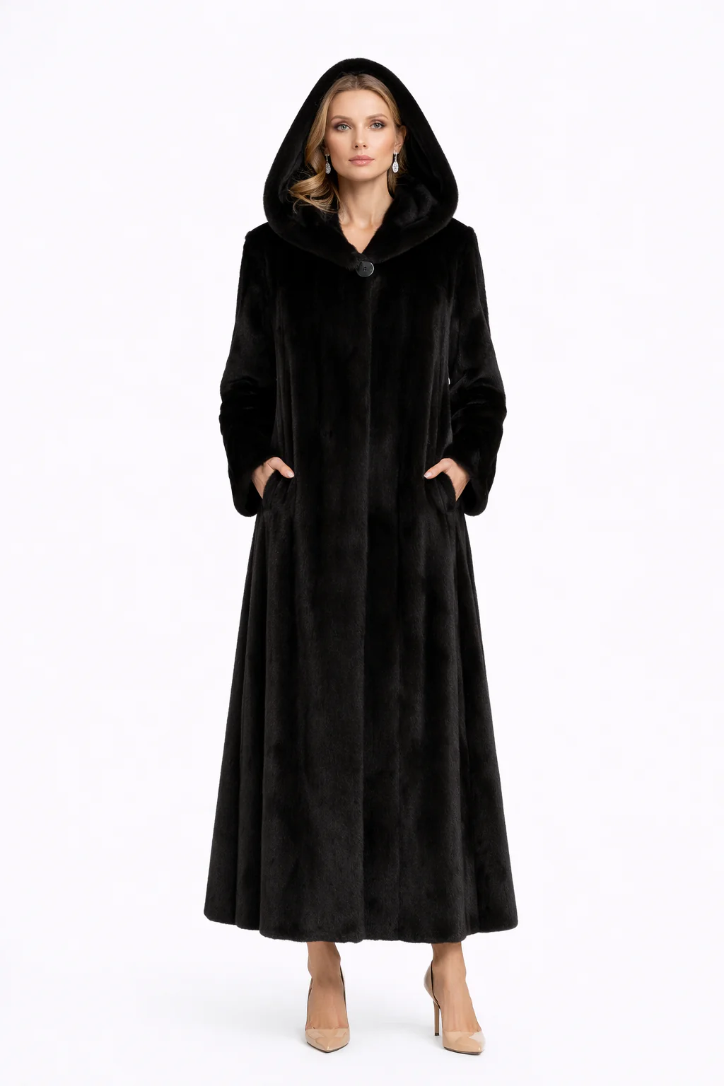 Black Dyed USA Mink Coat with Hood-51" - Image 2