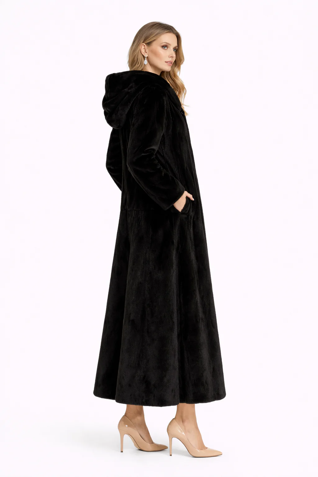 Black Dyed USA Mink Coat with Hood-51" - Image 3