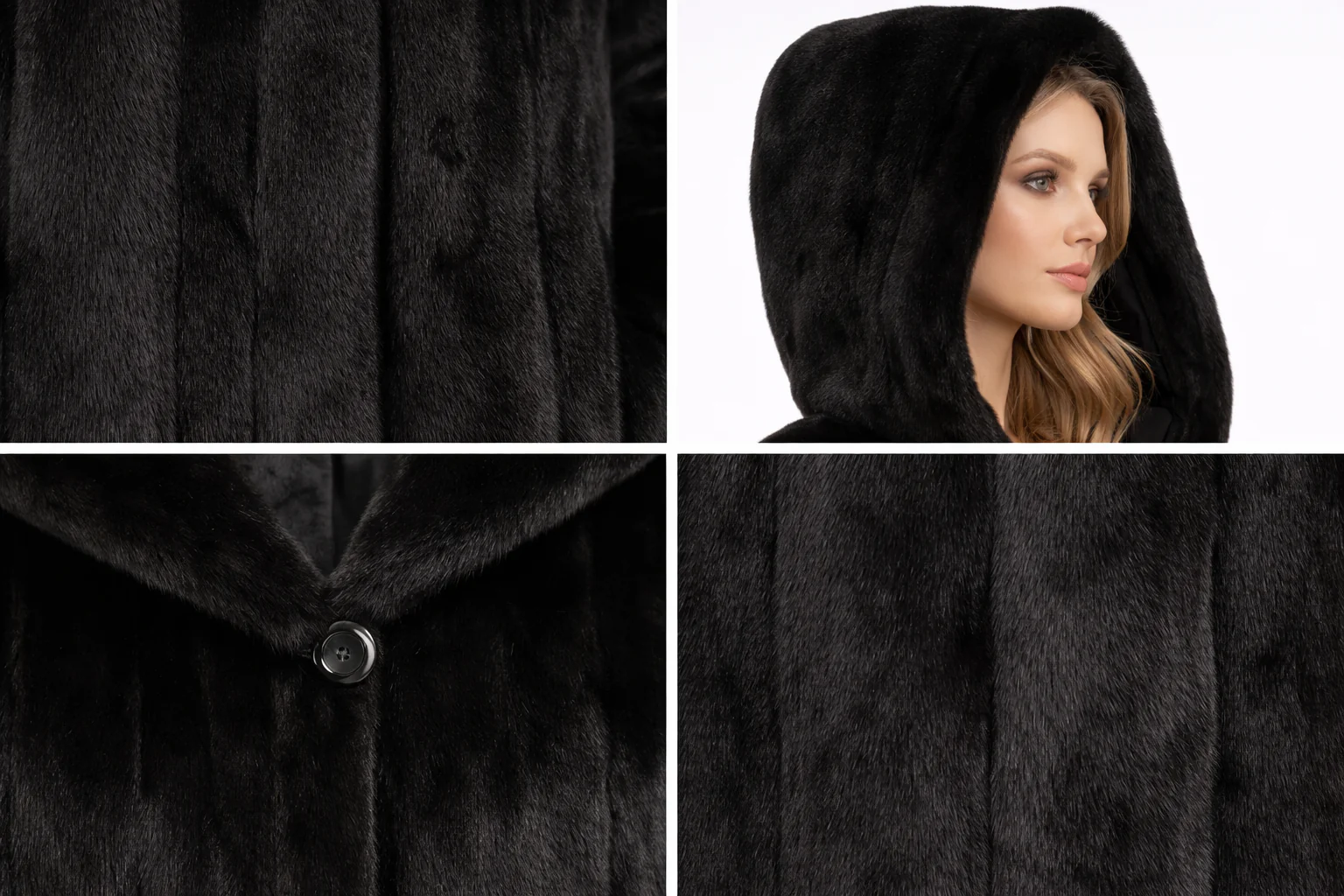 Black Dyed USA Mink Coat with Hood-51" - Image 4
