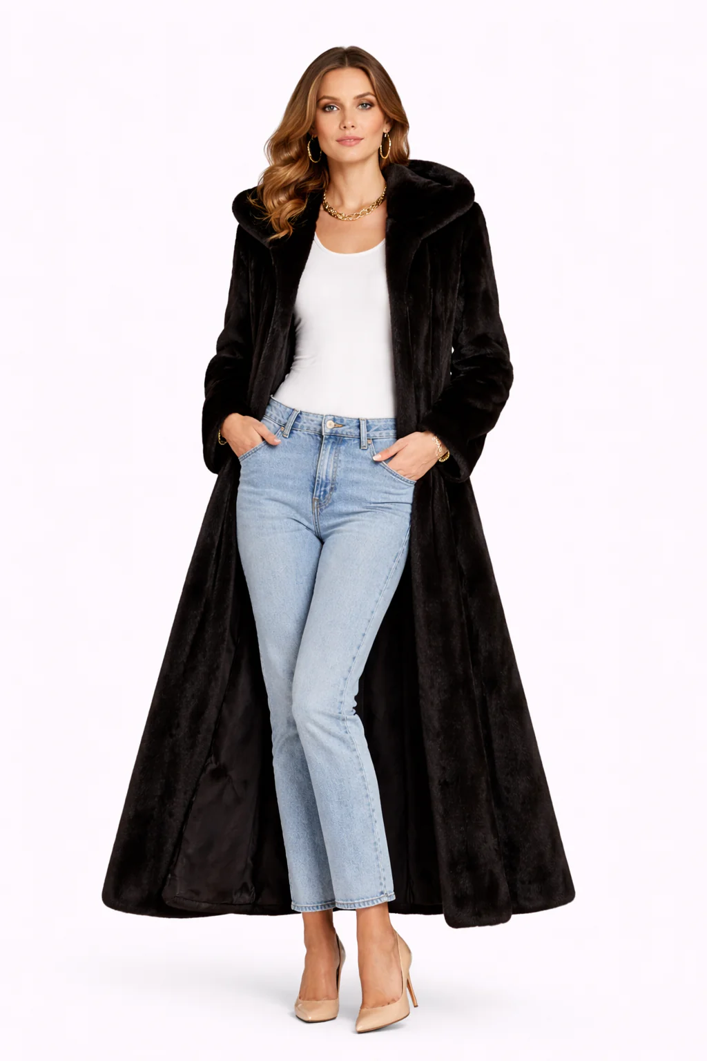 Black Dyed USA Mink Coat with Hood-51" - Image 5