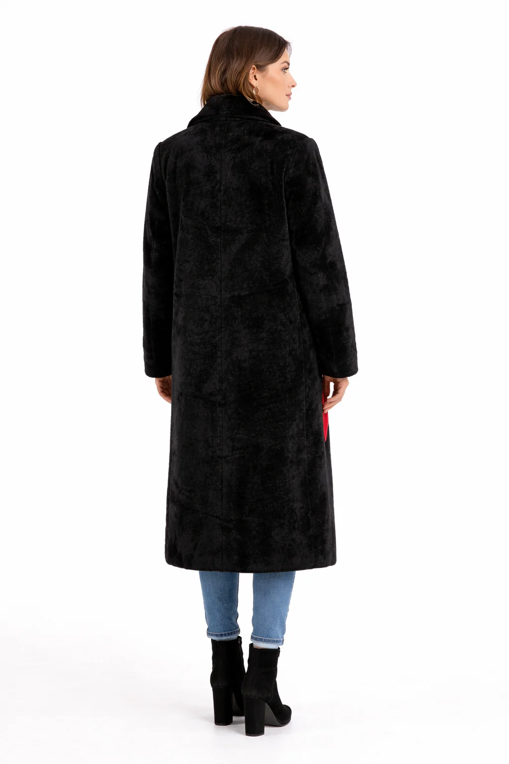 Black Shearling Lamb Coat with Geometric Front - Image 2
