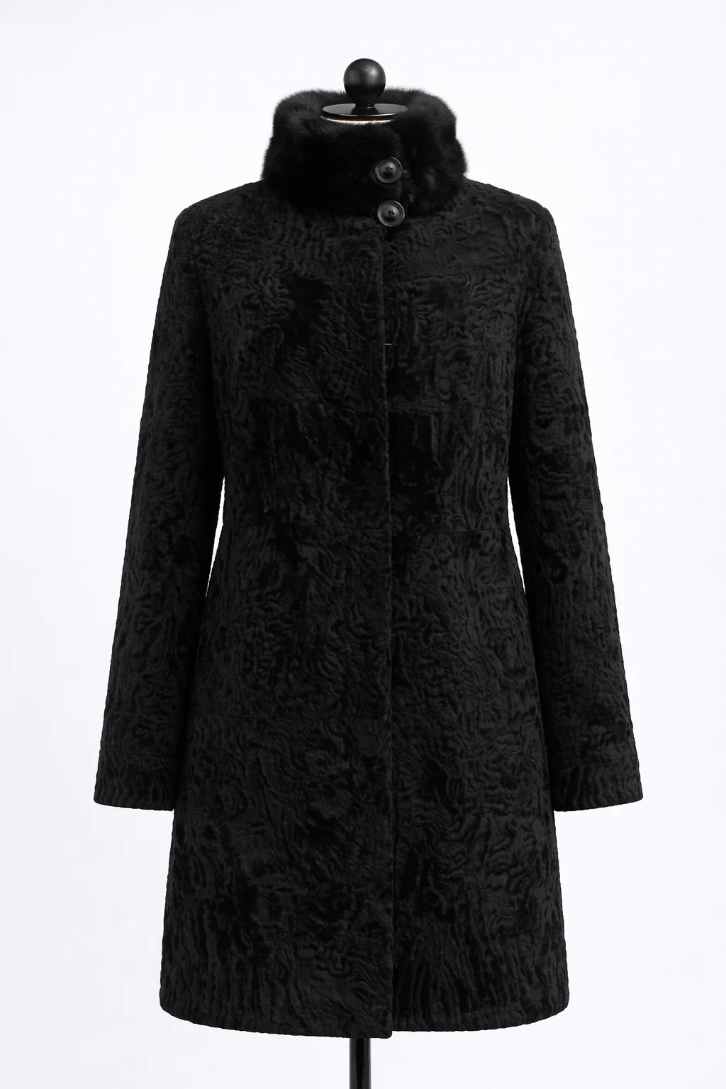 Archive & Vintage Black Swakara Lamb Coat with Black Mink Stand Collar- 35" - Image 3