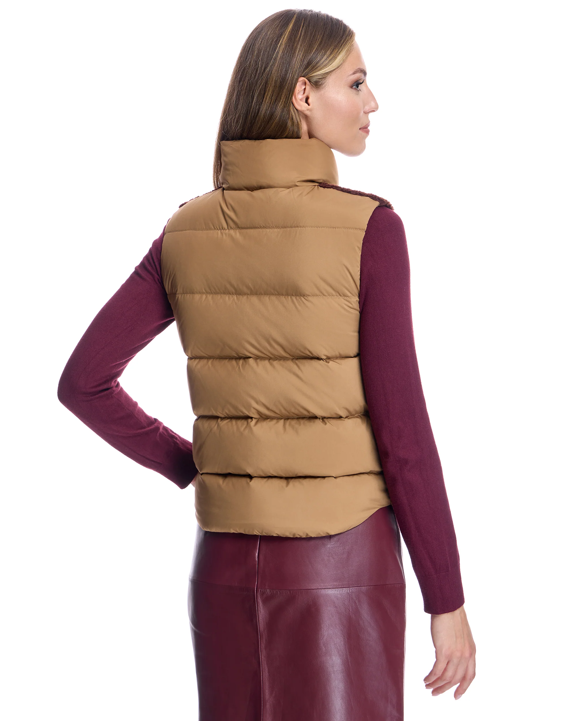 Shearling Lamb Vest with Nylon Puffer Back - Image 5