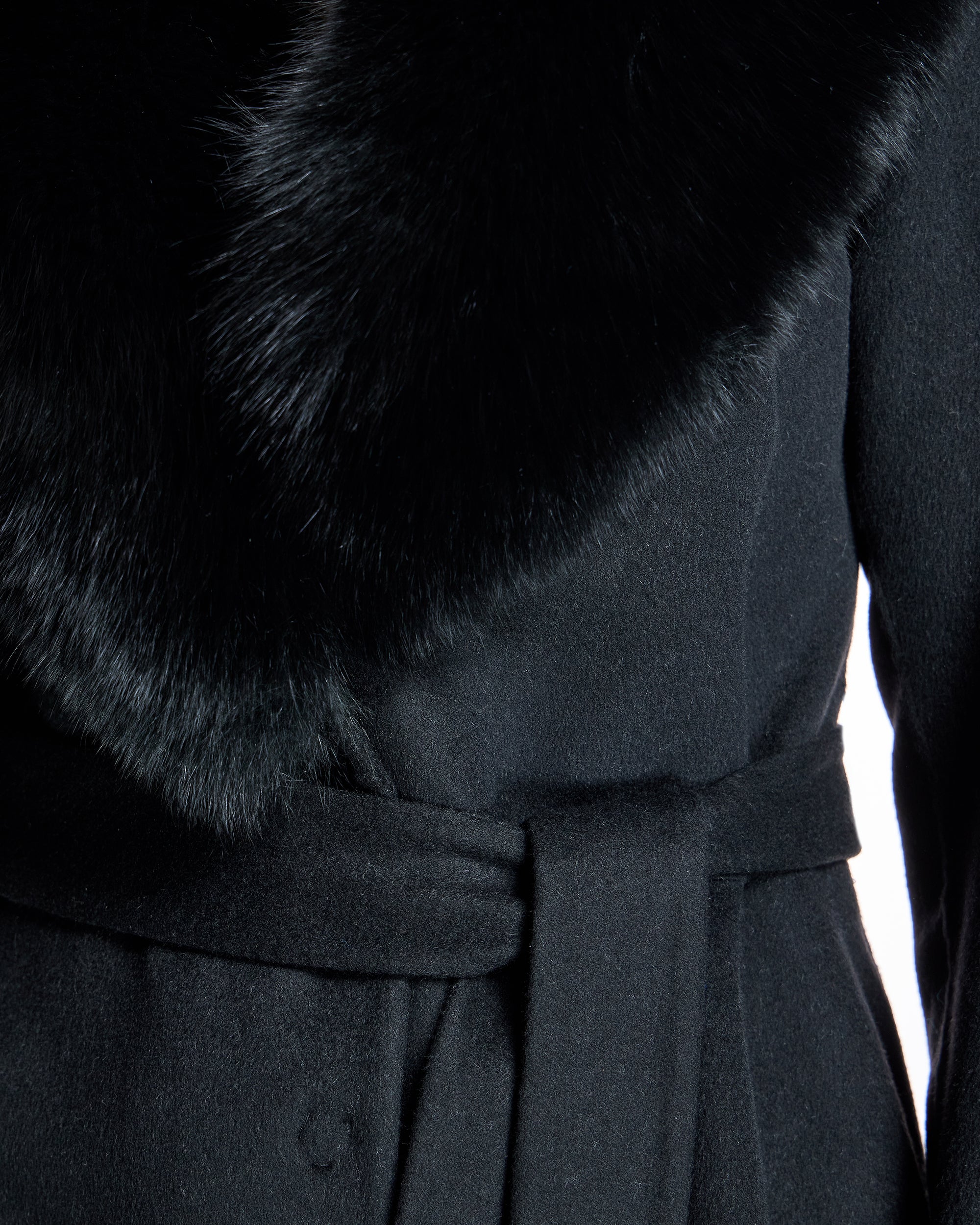 Belted Cashmere Blend Coat with Dyed Blue Fox Collar- Maximilian - Image 6