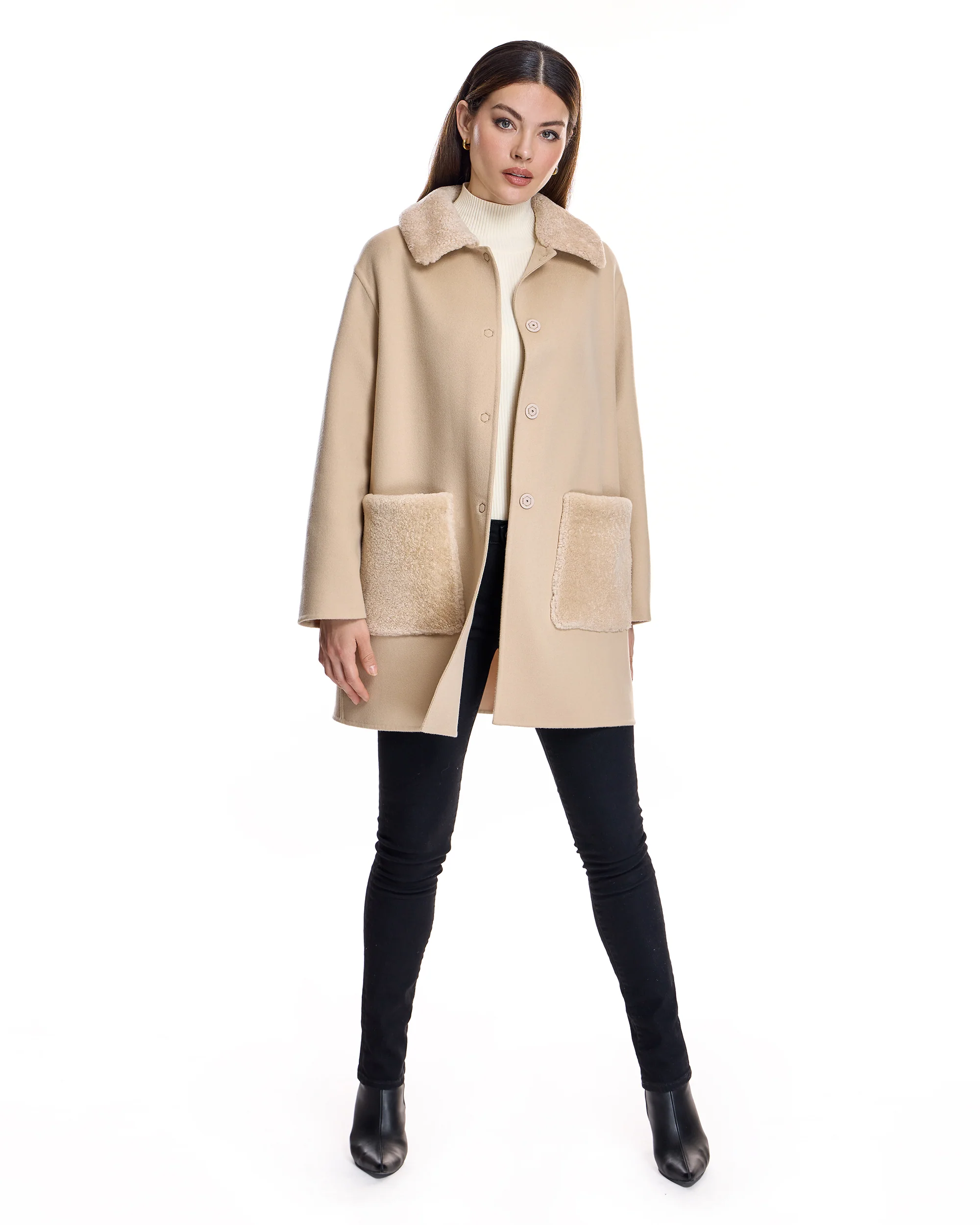Woolblend Walking Coat with Shearling Trim - Image 6
