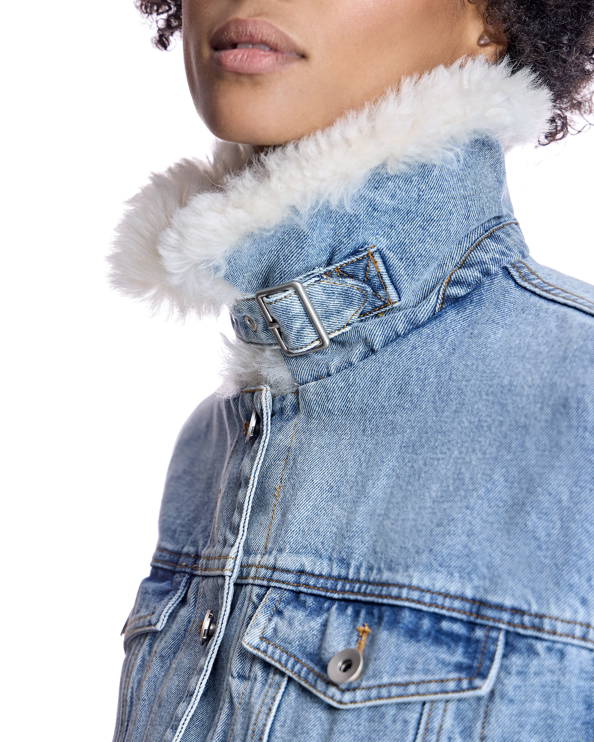 Julia & Stella by Maximilian Fur-Trimmed Denim Jacket-Maximilian - Image 6