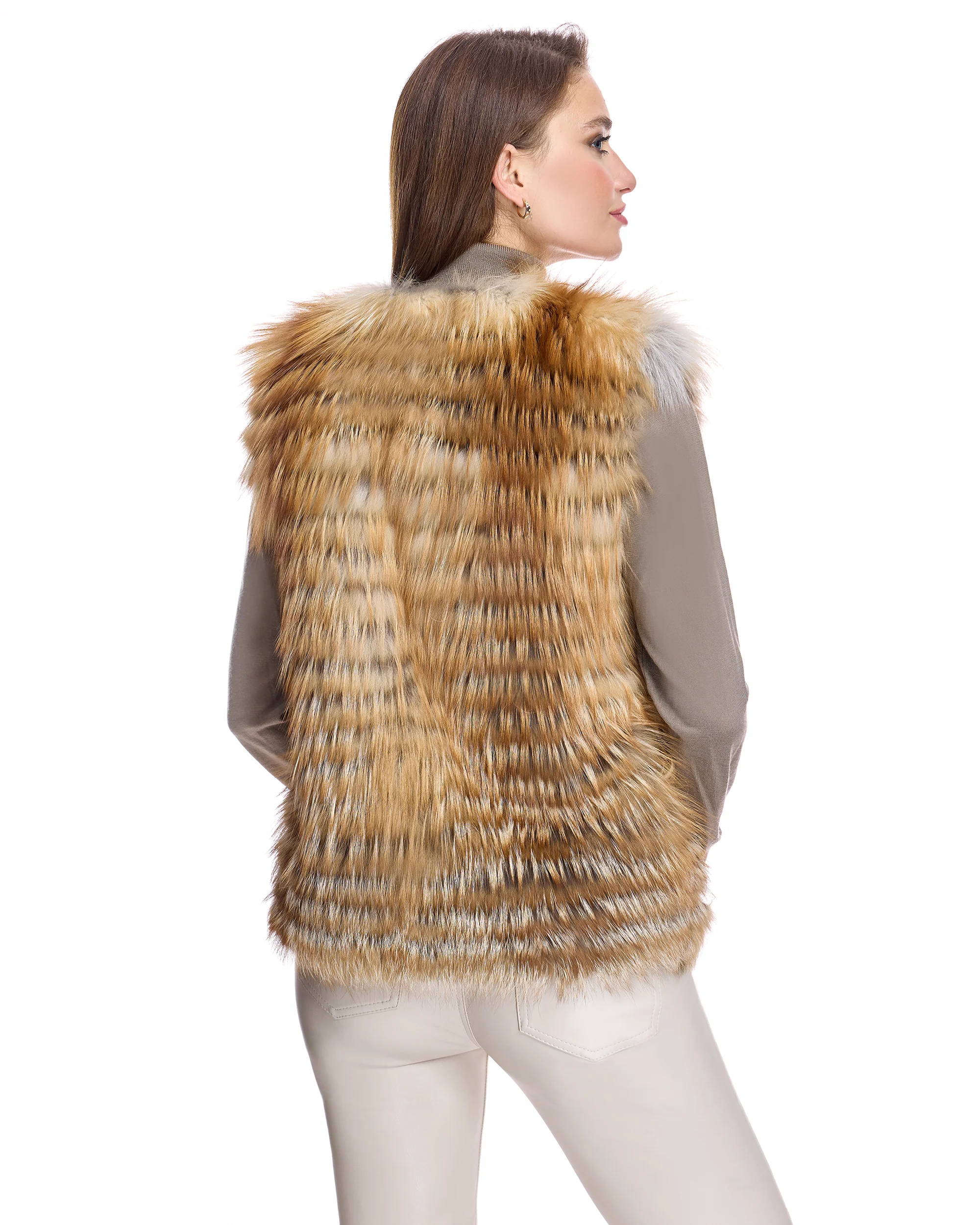 Collarless Feathered Fox Vest - Image 3