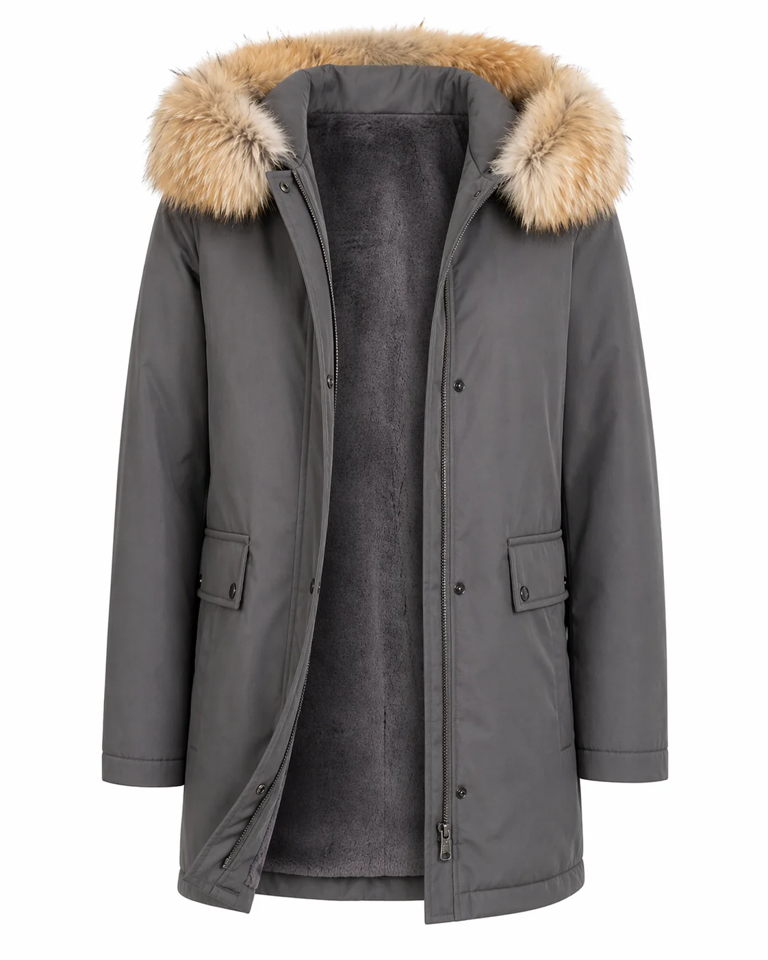 Grey Fur-Trim Parka with Rabbit Lining - Image 5