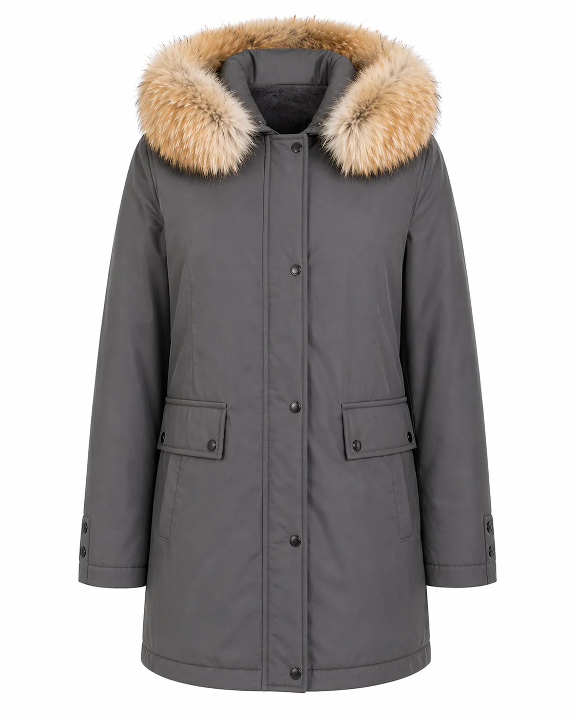 Grey Fur-Trim Parka with Rabbit Lining - Image 6