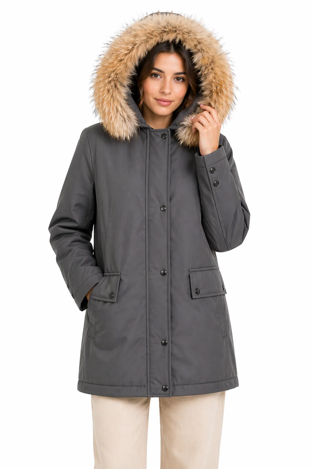 Grey Fur-Trim Parka with Rabbit Lining - Image 7