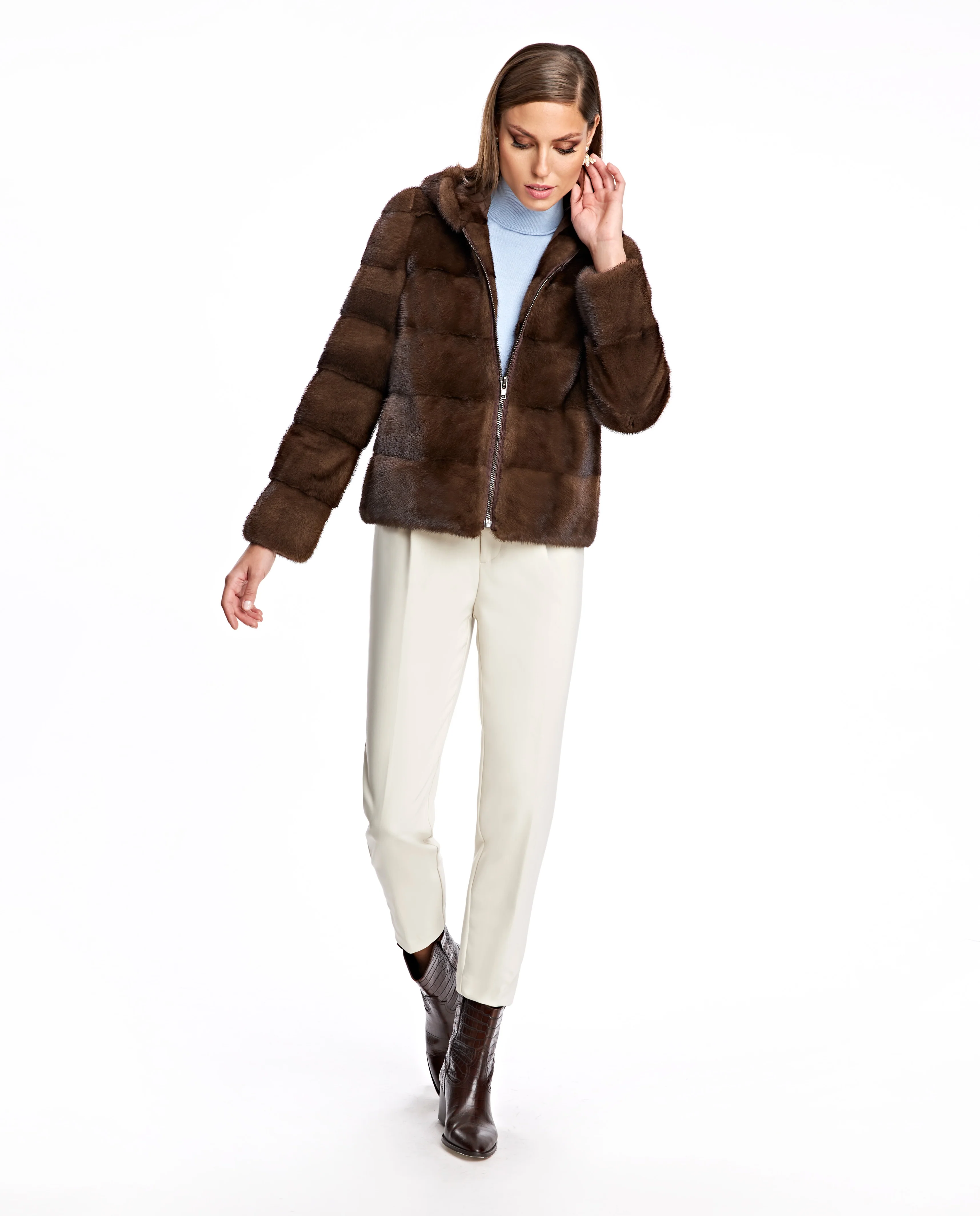 Hooded Horizontal Mink Jacket - Image 3
