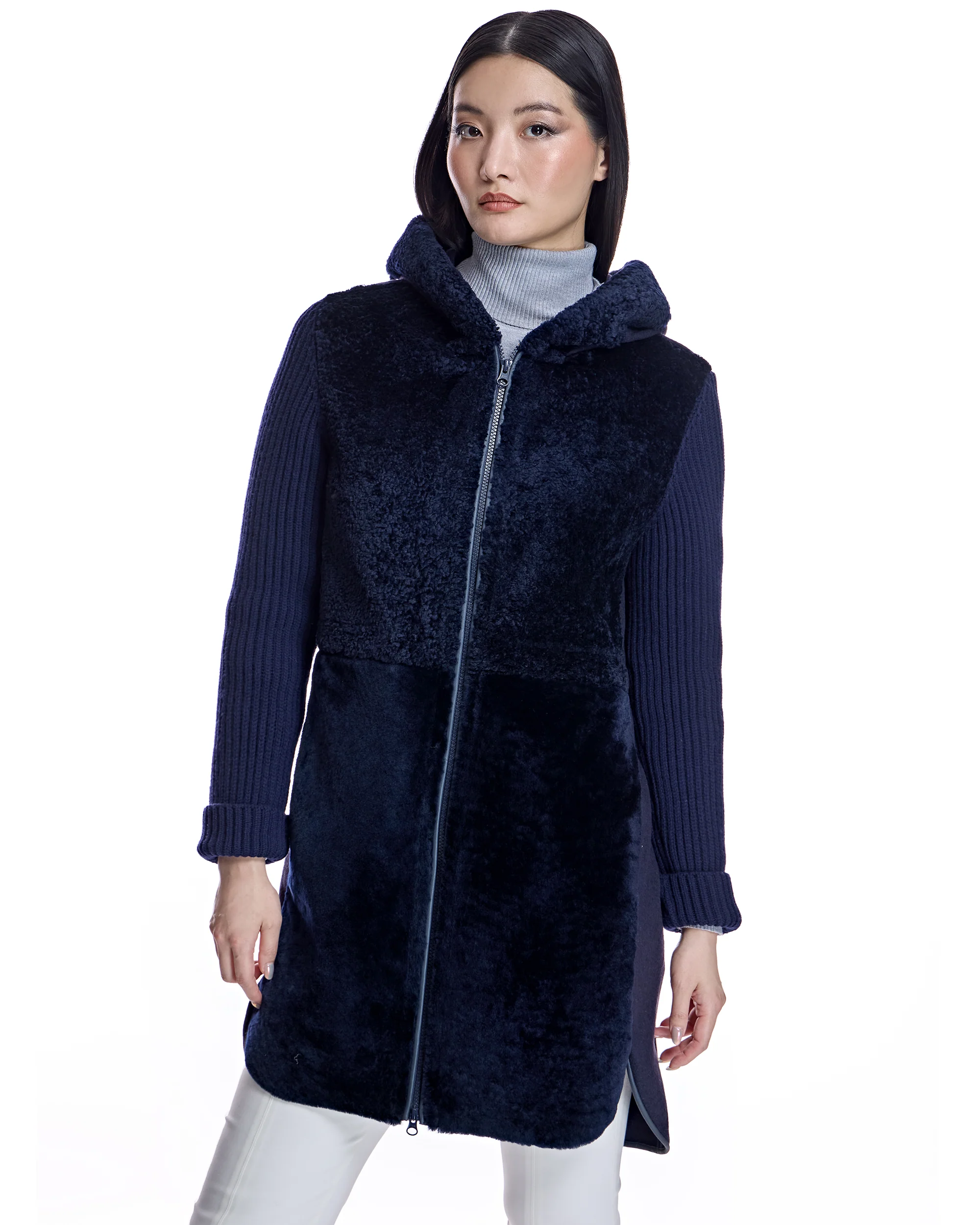 Hooded Shearling Jacket with Zipper-Maximilian - Image 7