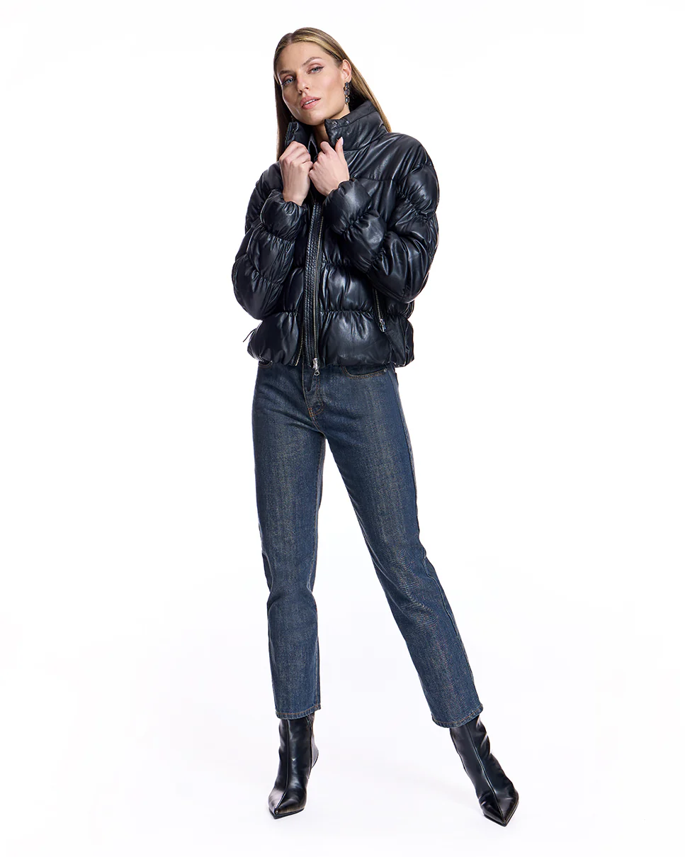 Horizontal Leather Down Puffer Jacket-Maximilian - Image 4