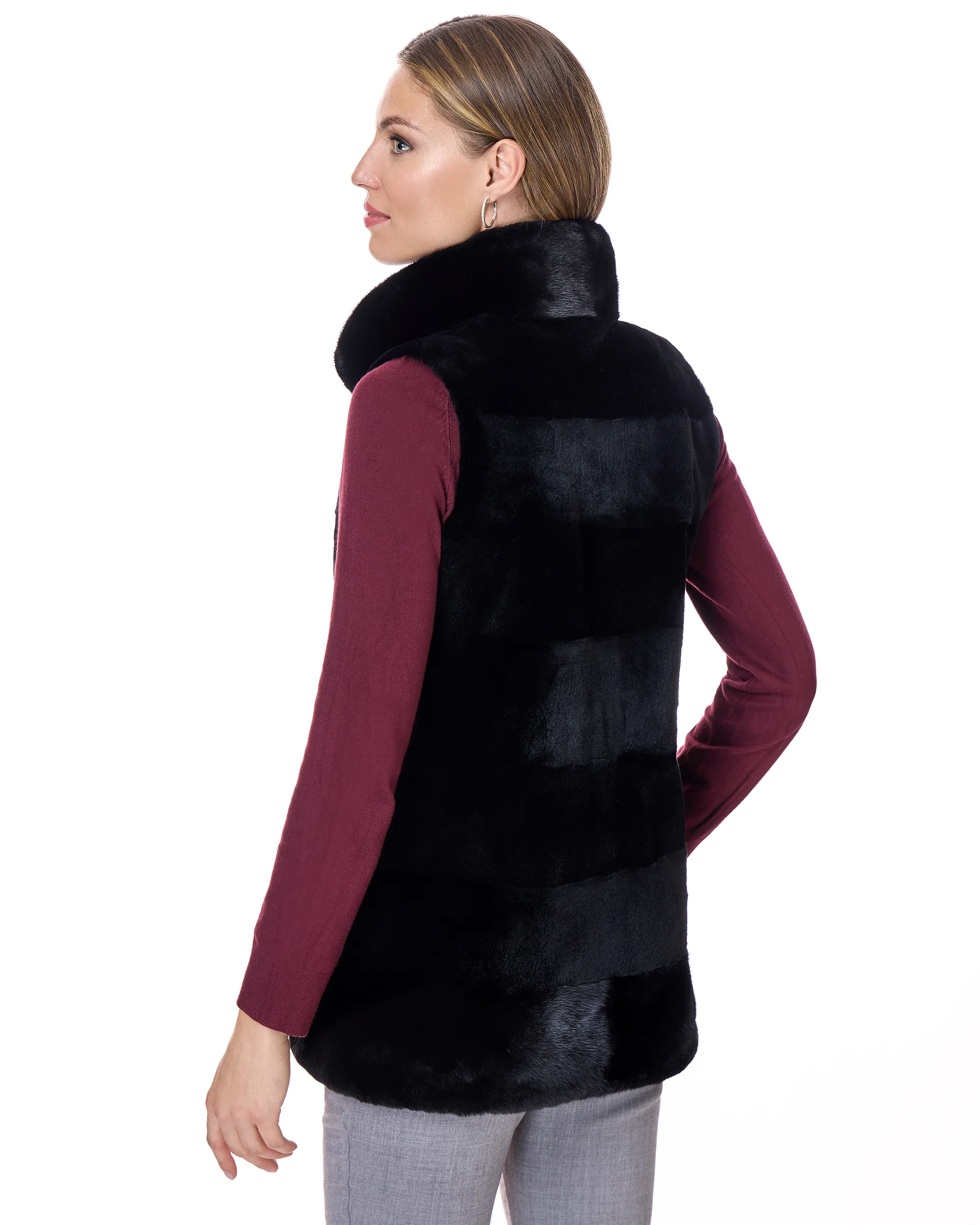 Horizontal Sheared Mink Vest with long hair trim - Image 4