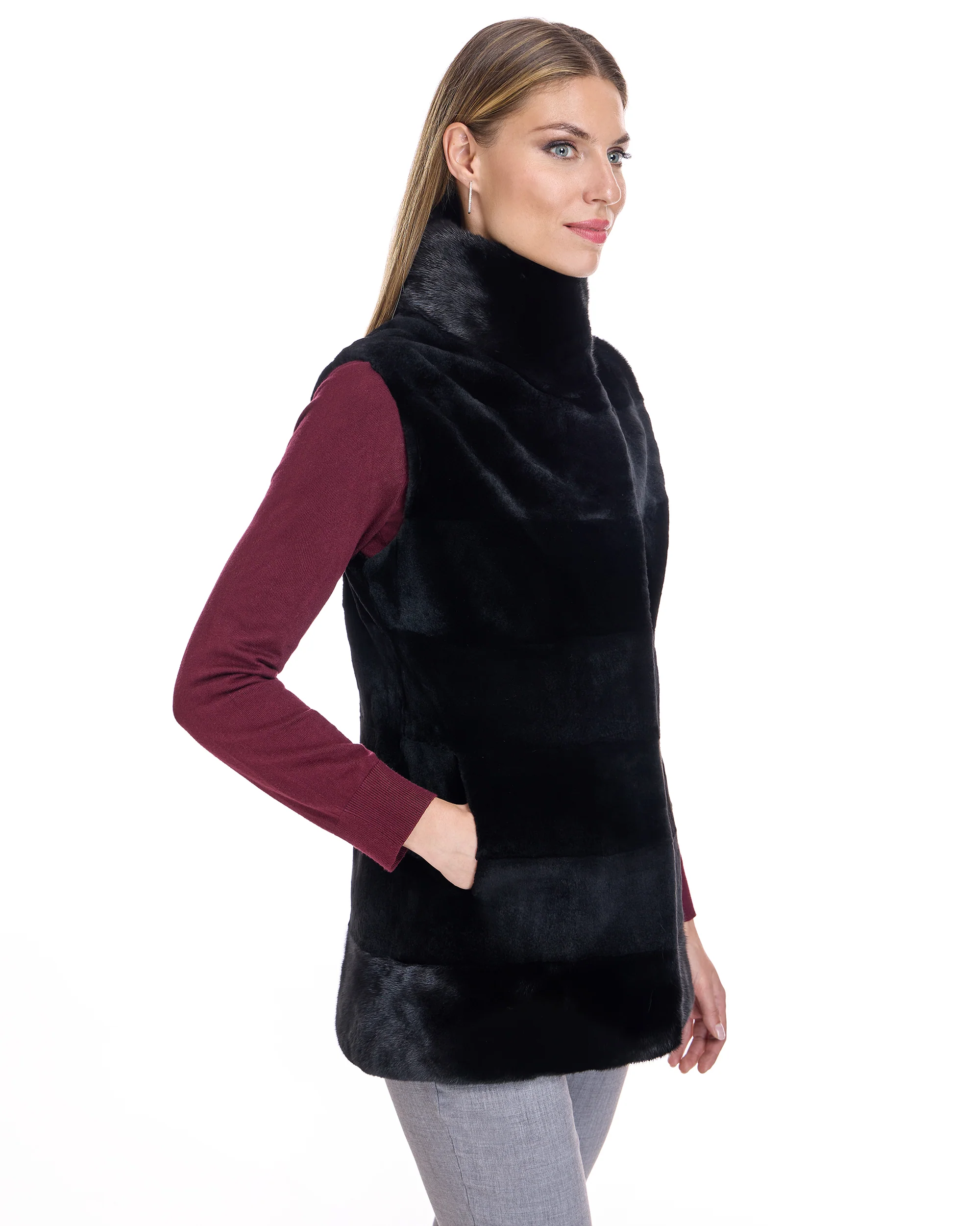 Horizontal Sheared Mink Vest with long hair trim - Image 6