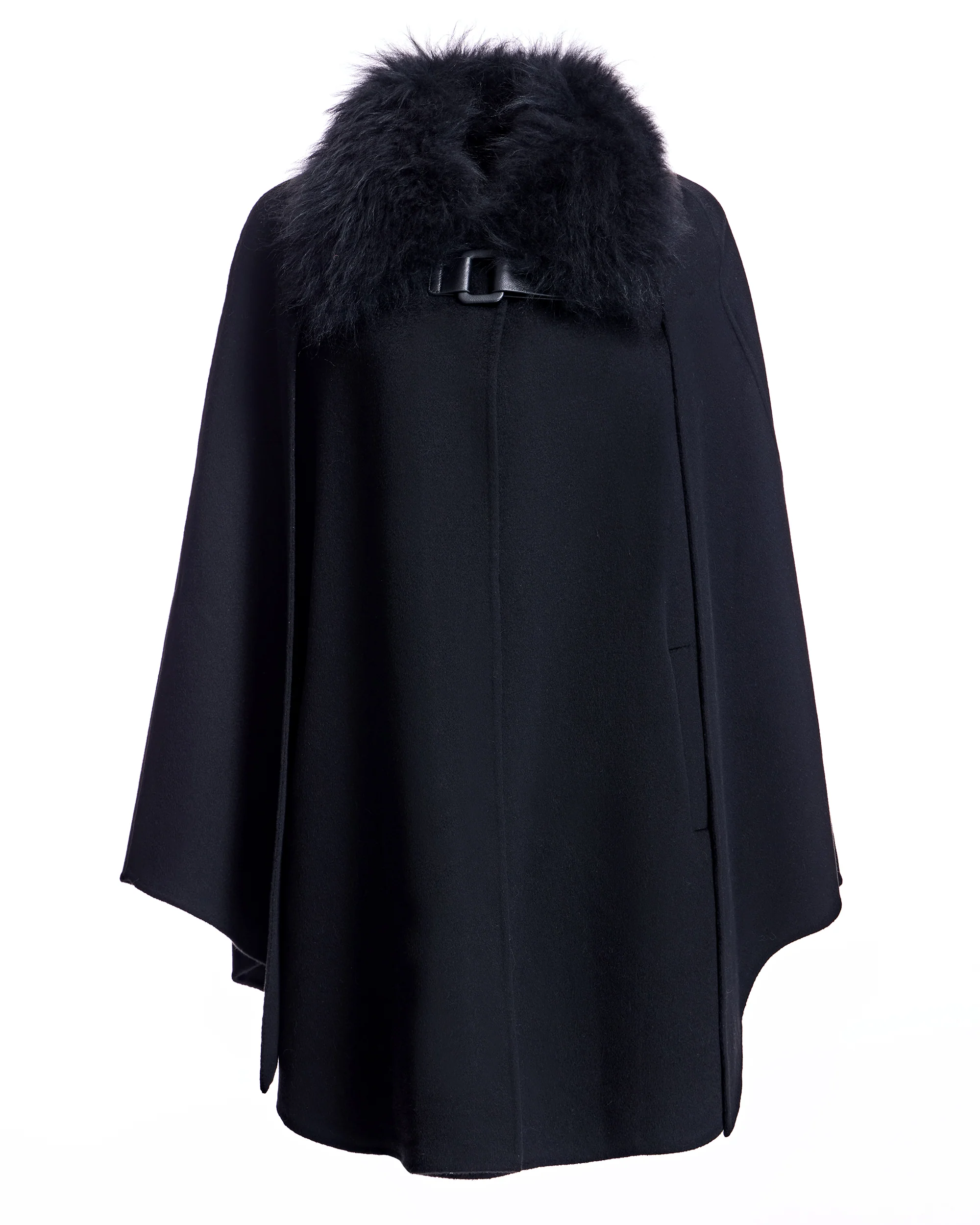 Julia & Stella by Maximilian Buckle Detailed Cashmere Cape with Dyed Cashmere Goat Trim-Maximilian - Image 6