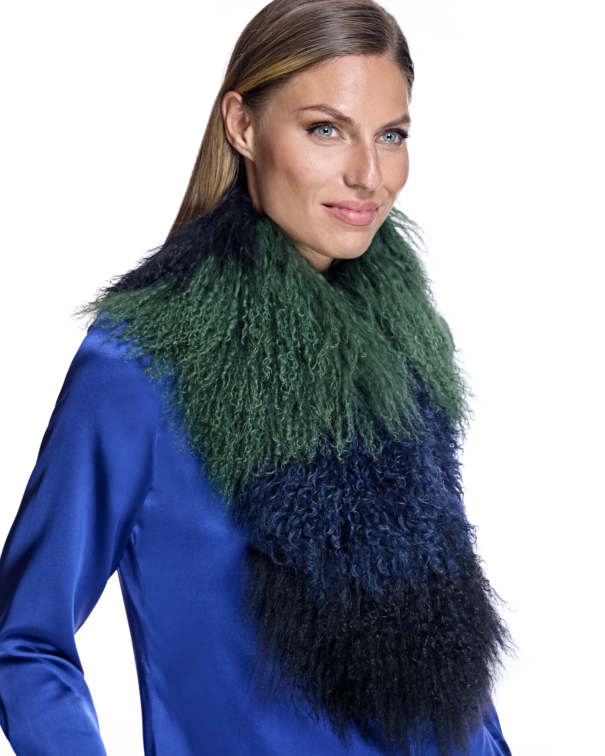 Julia & Stella by Maximilian Color-Block Tibetan Lamb Scarf-Maximilian - Image 6
