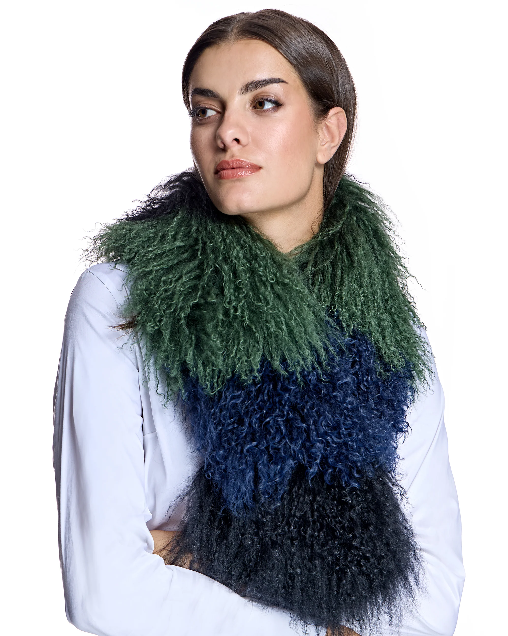 Julia & Stella by Maximilian Color-Block Tibetan Lamb Scarf-Maximilian - Image 7
