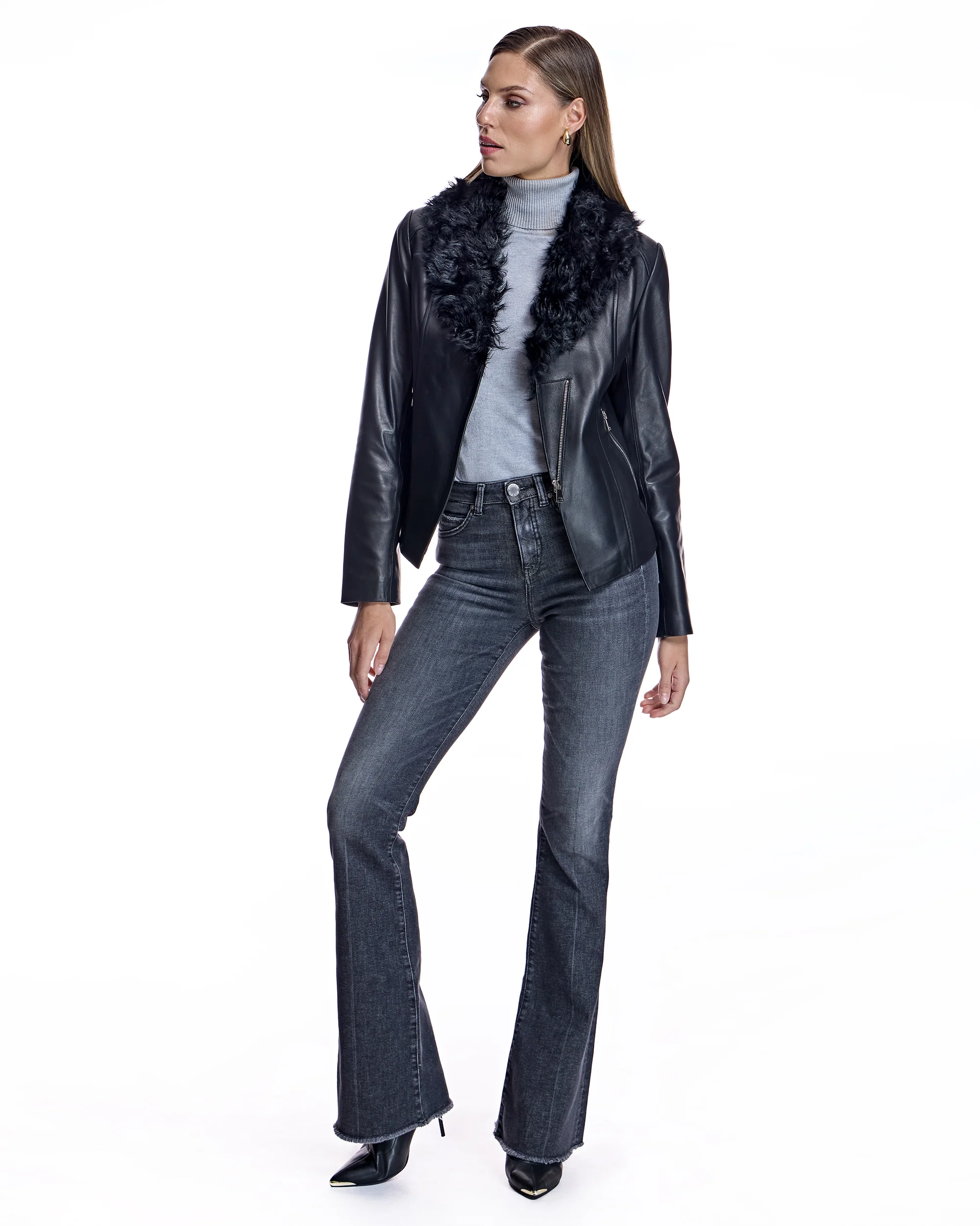 Julia & Stella by Maximilian Leather Jacket with Dyed Curly Lamb Trim -Maximilian - Image 3