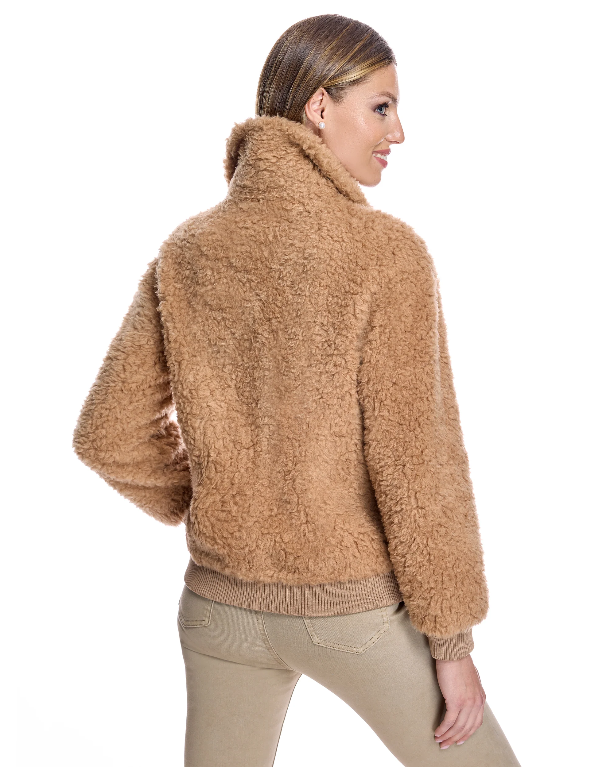 Julia & Stella Camel Lamb's Wool Bomber Jacket-Maximilian - Image 4