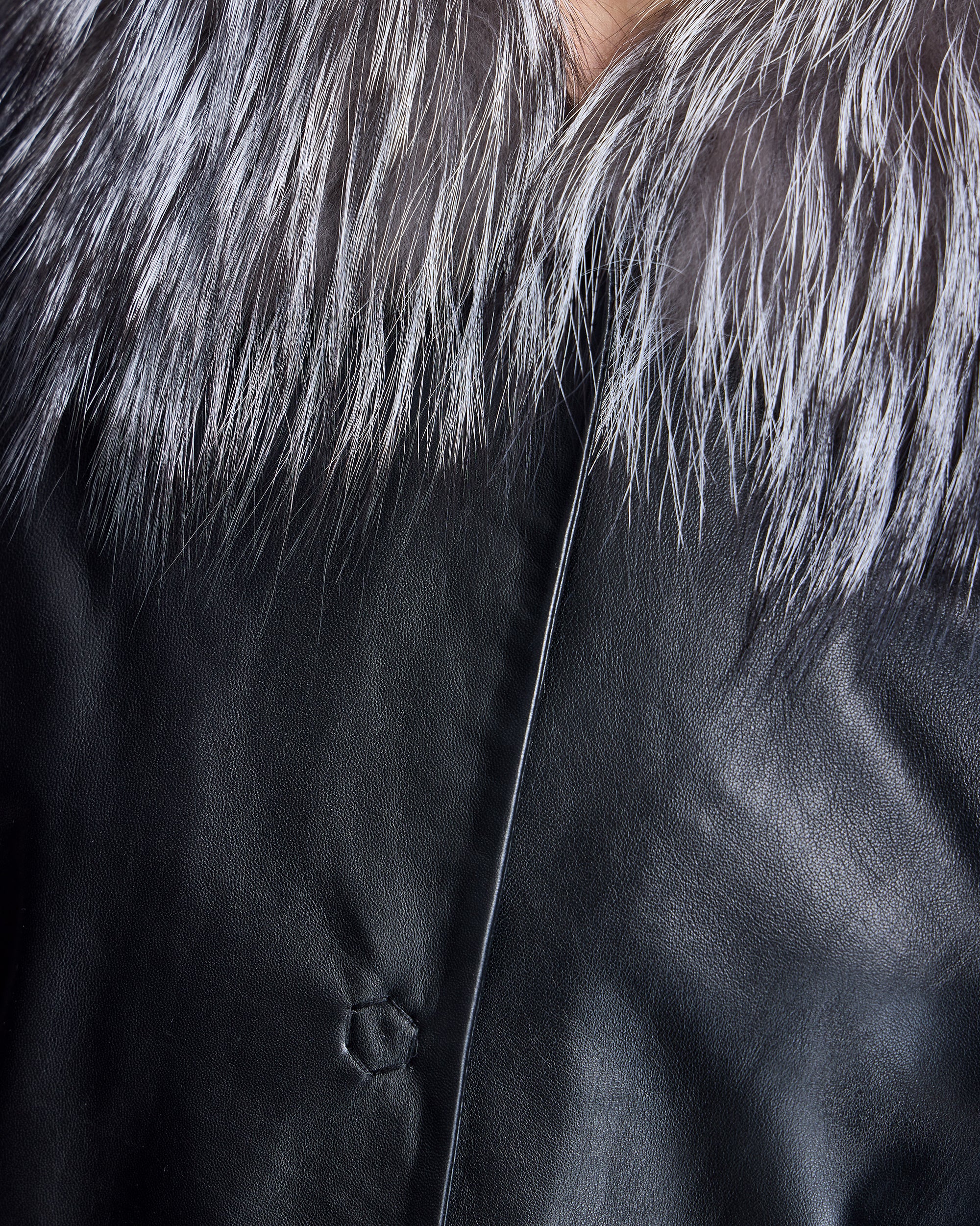 Leather Coat with Silver Fox Collar - Image 5
