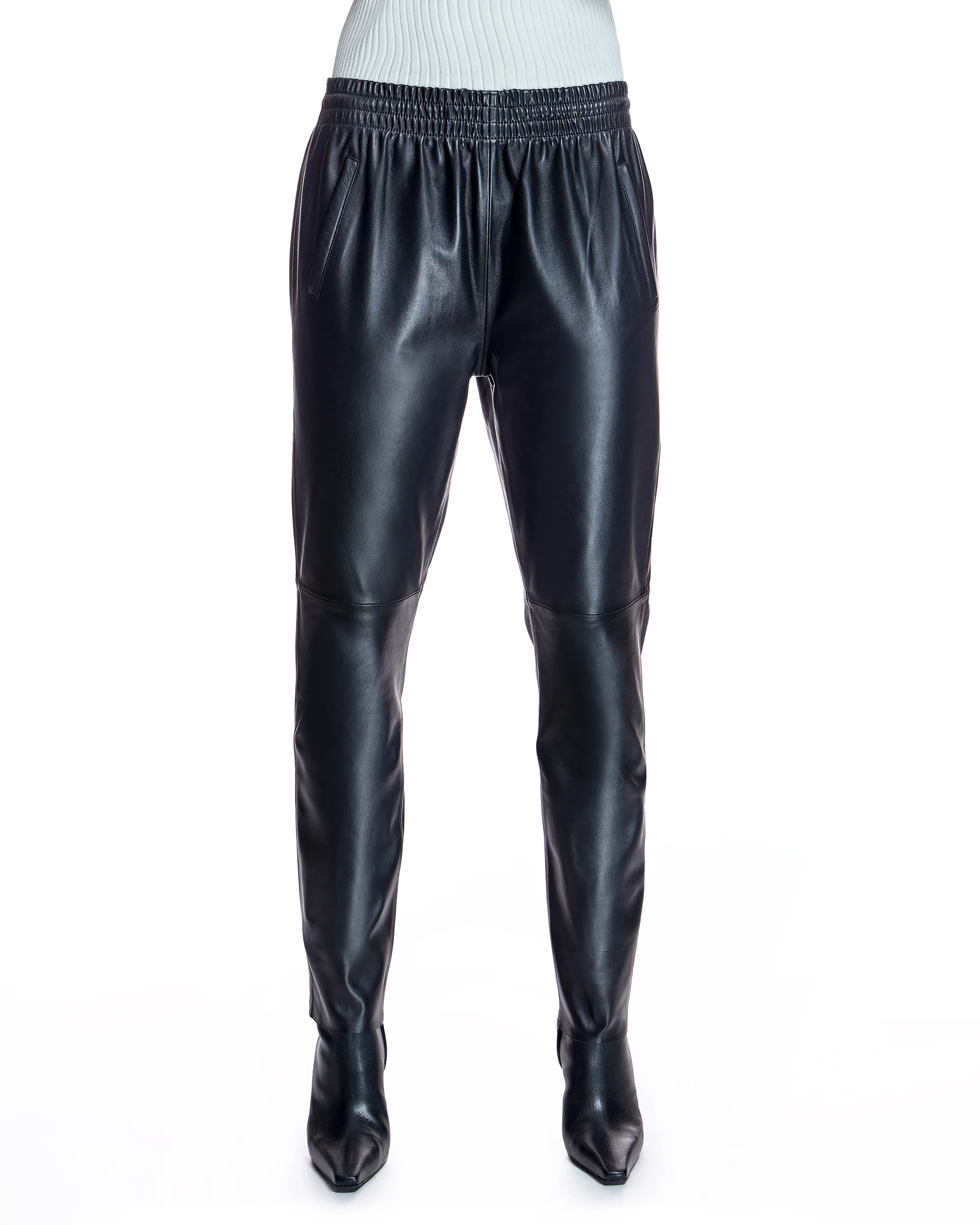 Drawstring Straight Leg Leather Pants- Maximilian - Image 2