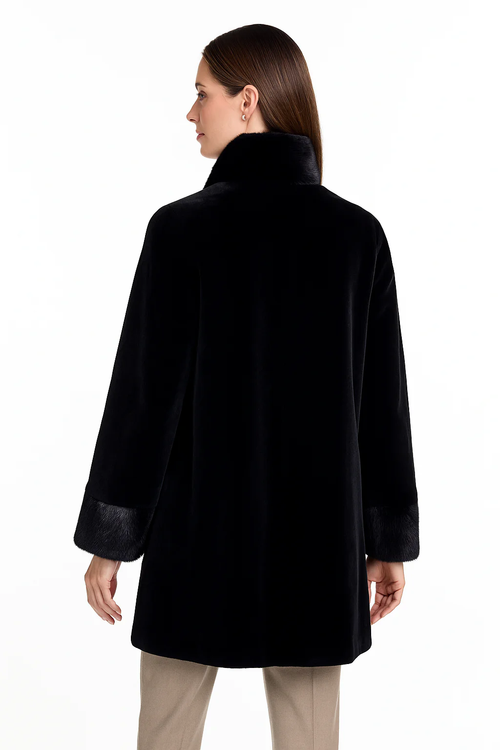 32" Black Dyed Sheared mink Reversible Jacket with Long Hair Mink Collar & Cuffs - Image 4