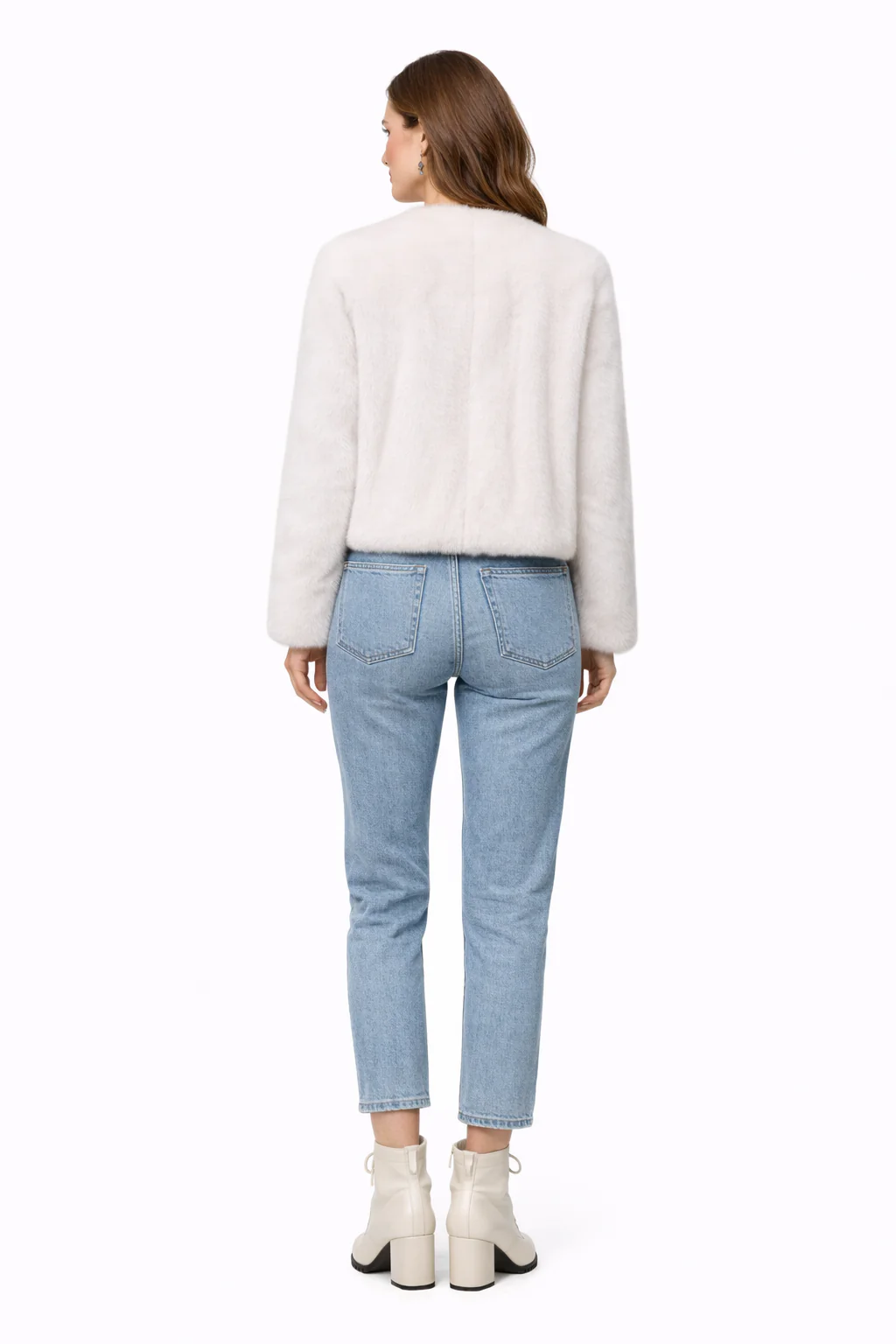 White Mink Jacket with Moder V Neck - 22" - Image 2