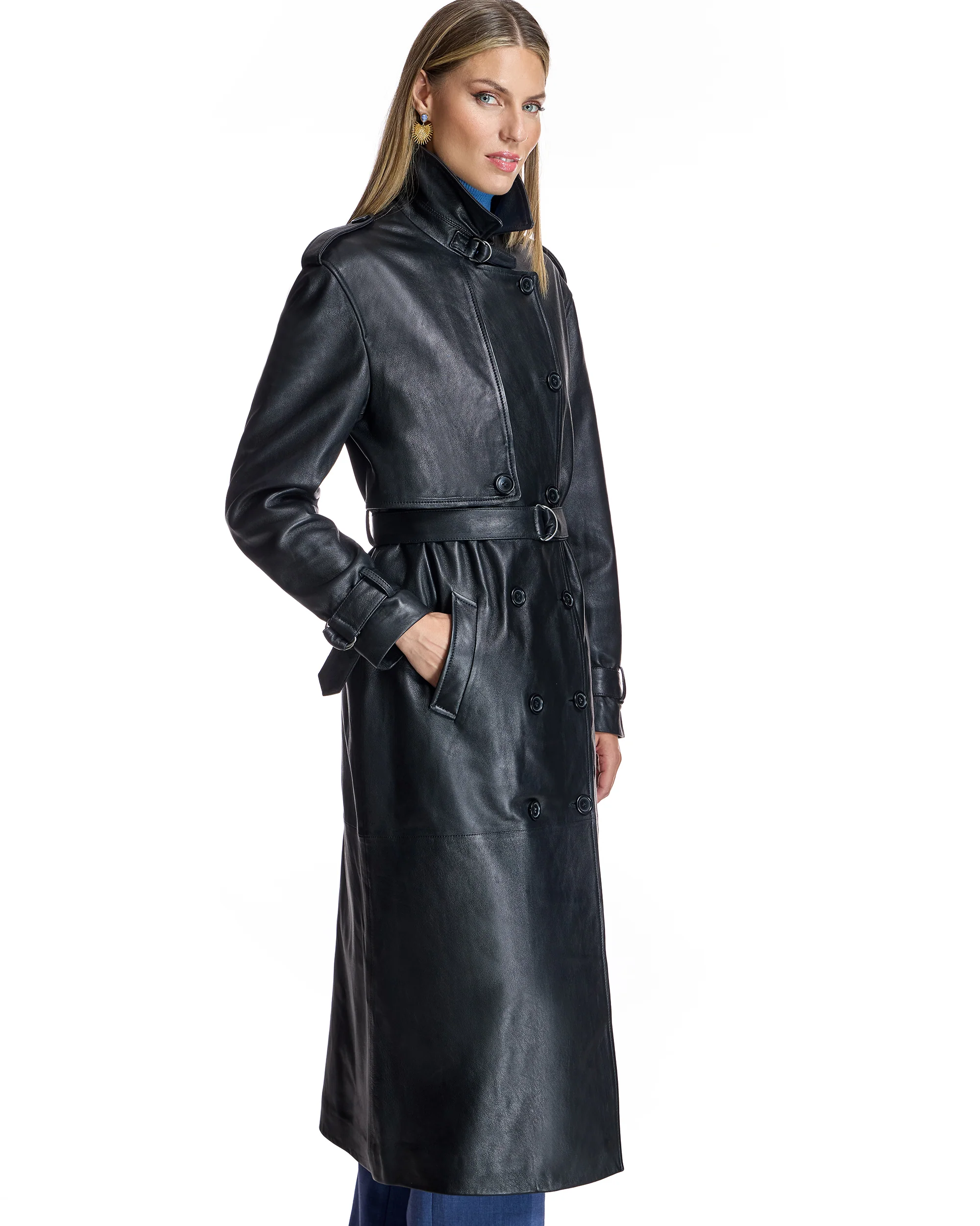 Black Leather Trench Coat -Runway Inspired- Maximilian - Image 2
