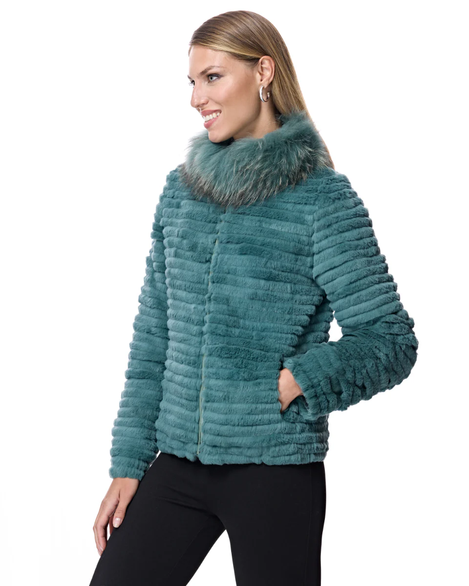 Rabbit Jacket with Raccoon Collar - Image 3