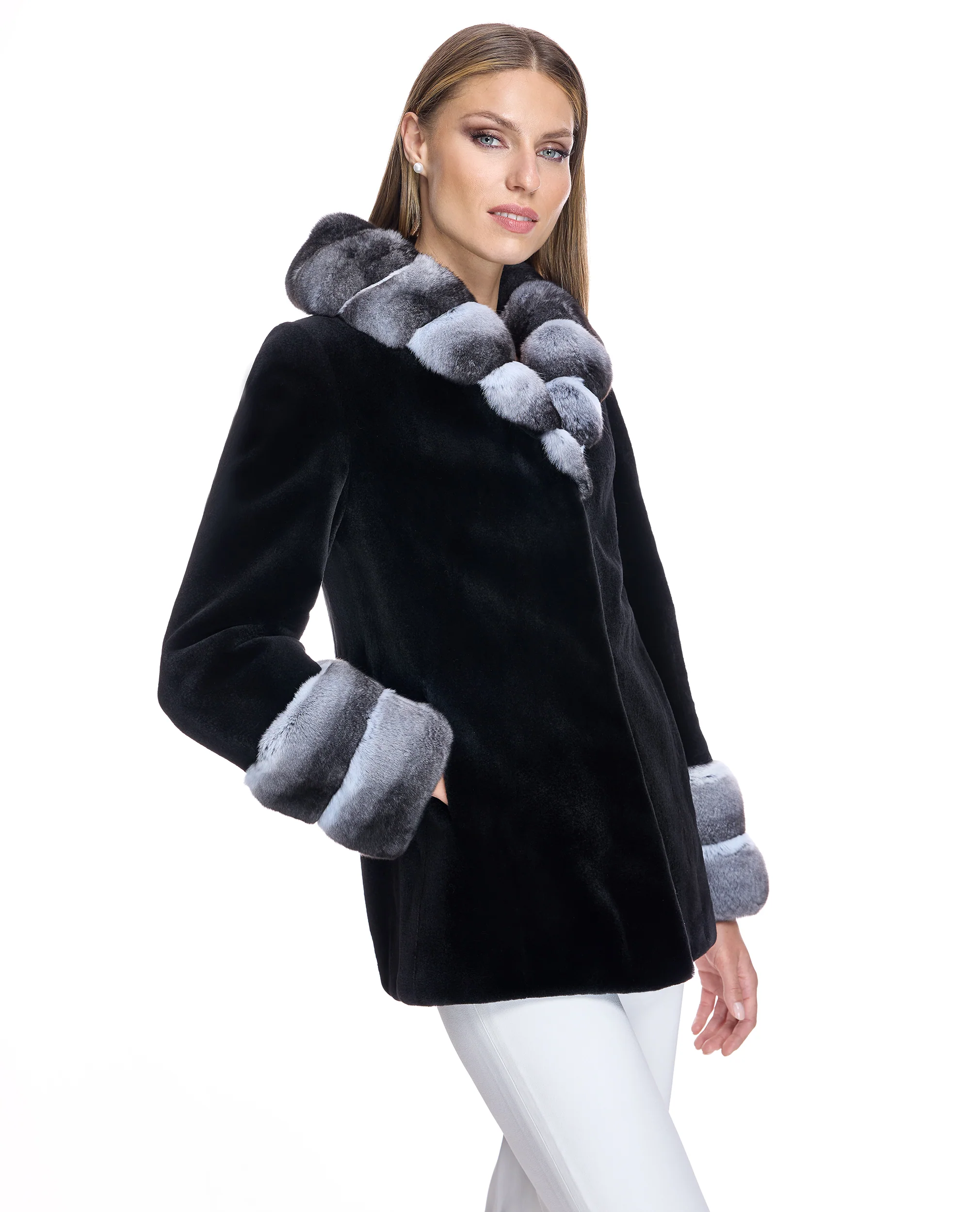 SHEARED MINK COAT WITH CHINCHILLA TRIM - Image 2