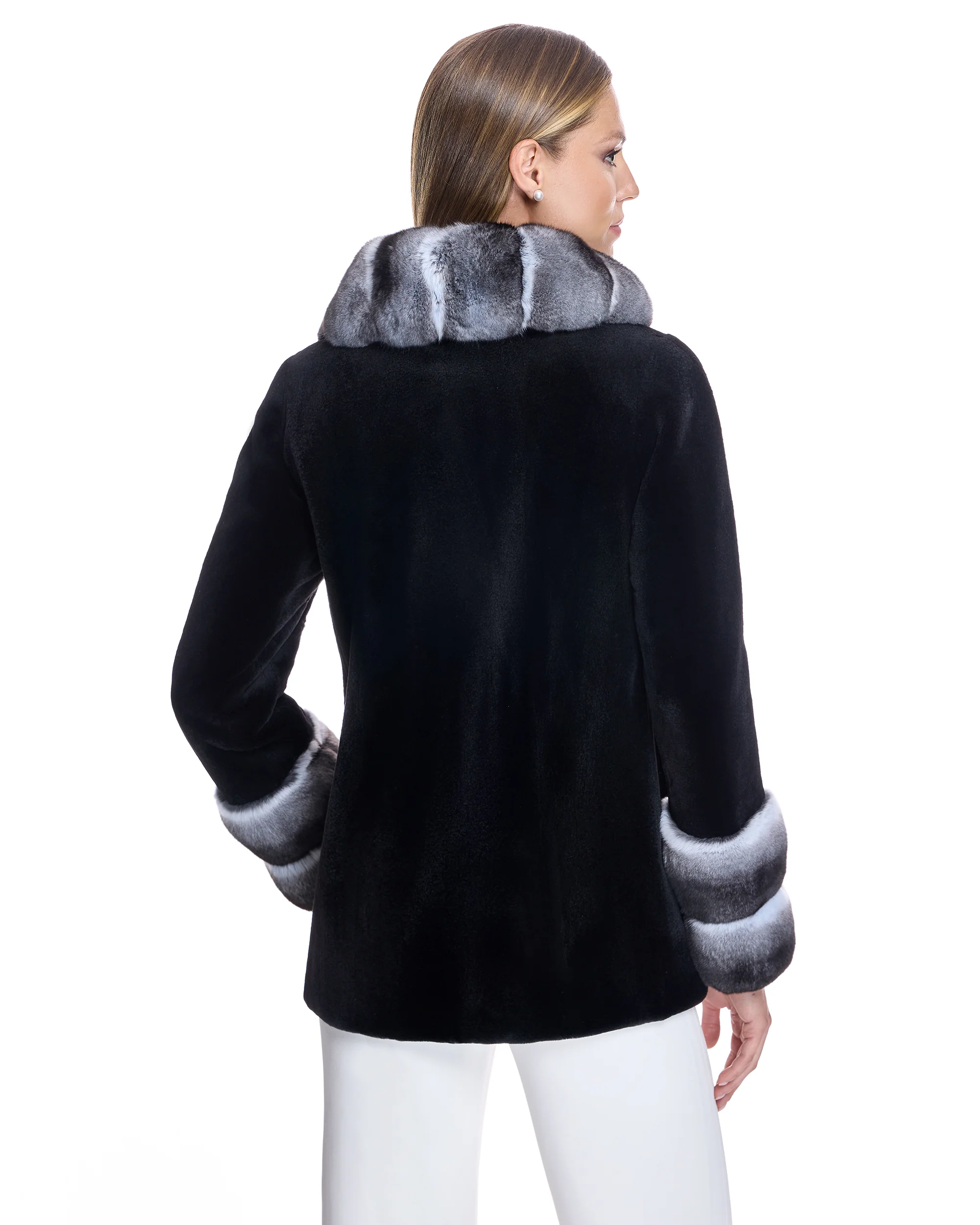 SHEARED MINK COAT WITH CHINCHILLA TRIM - Image 3