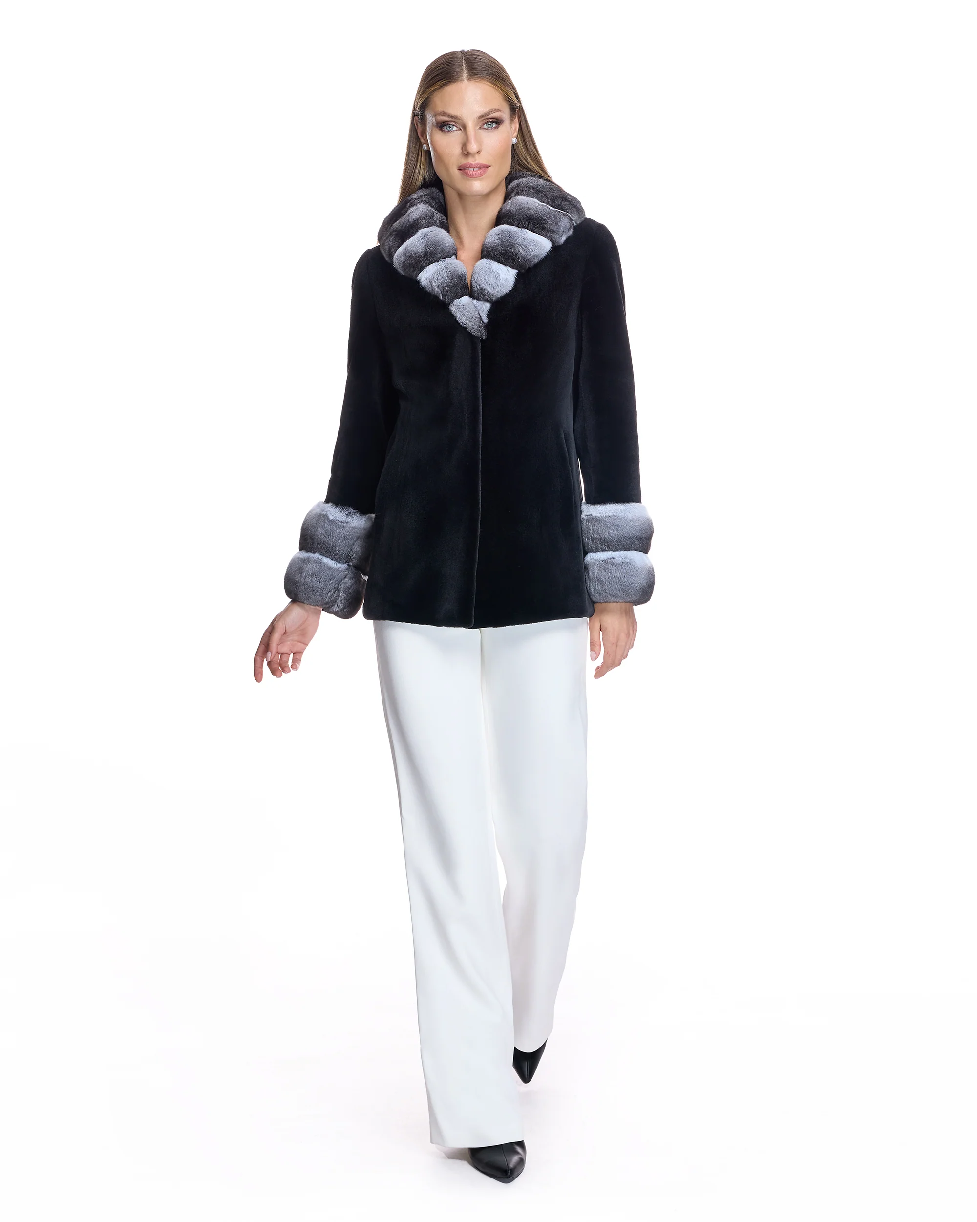 SHEARED MINK COAT WITH CHINCHILLA TRIM - Image 4