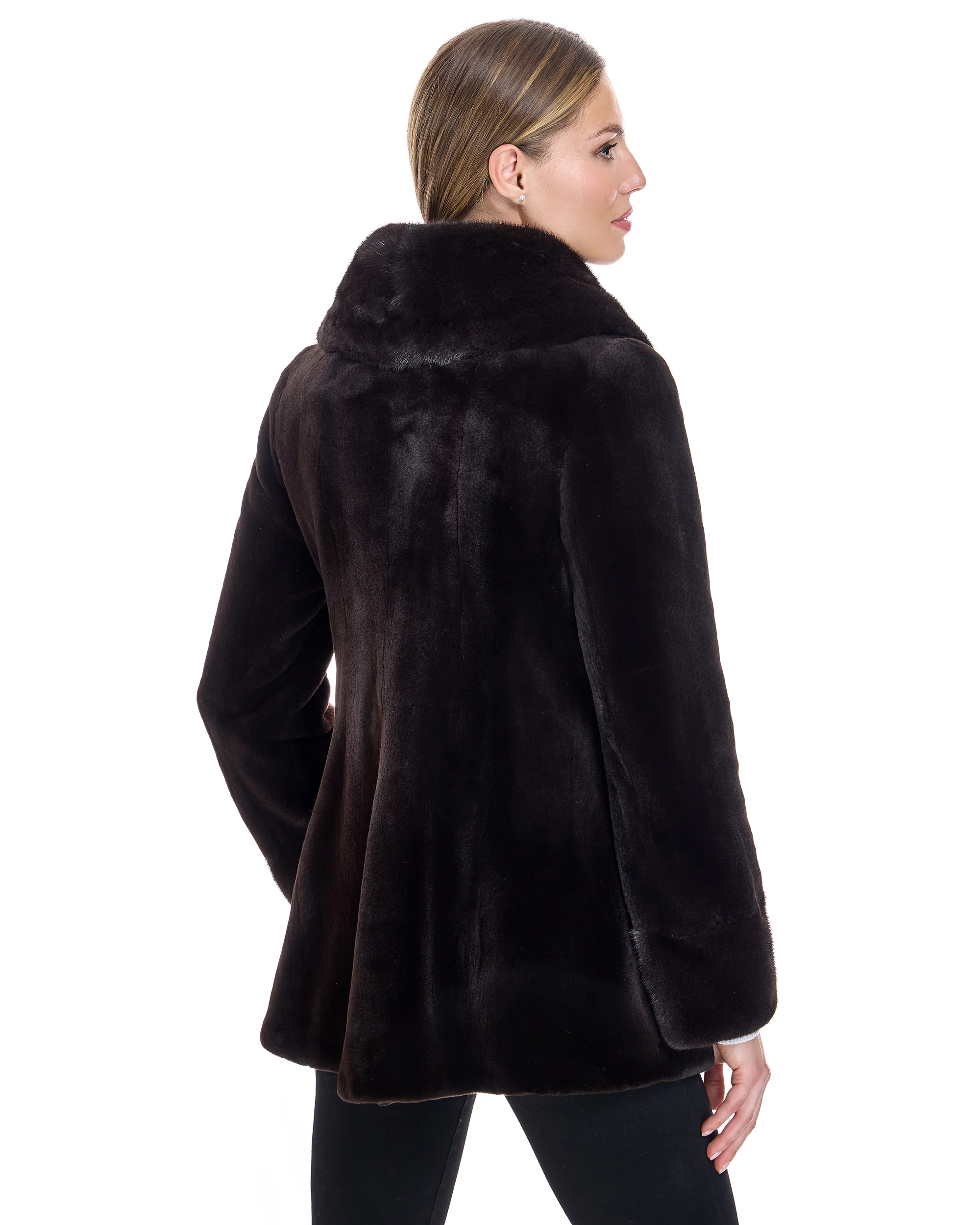 Sheared Mink Jacket with Round Long Hair mink Collar - Image 3