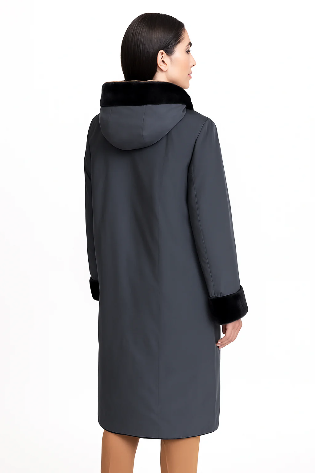 39" Dyed Sheared Mink Reversible Coat with Hood - Image 5