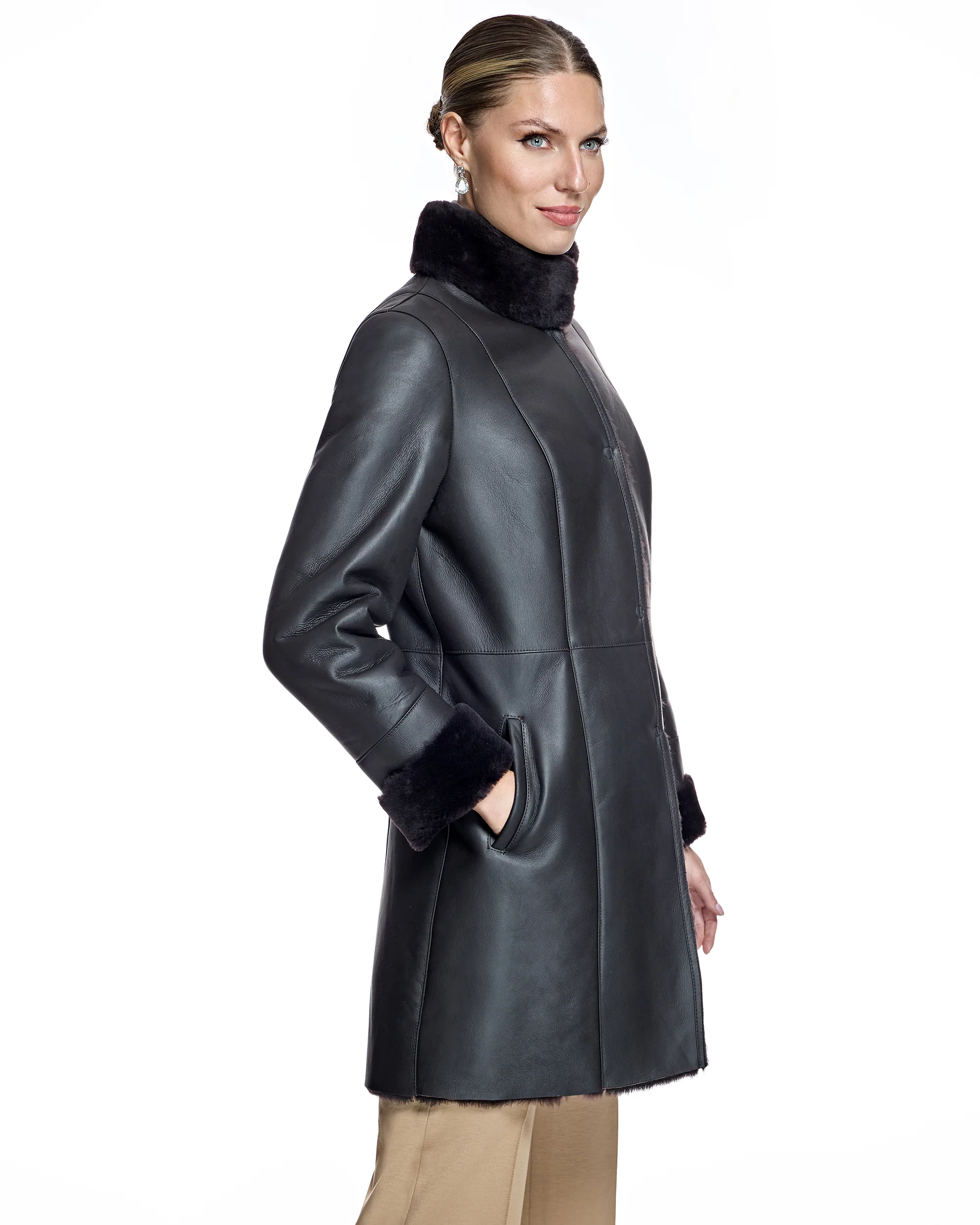 Nappa Shearling Jacket with Stand Collar-Maximilian - Image 2