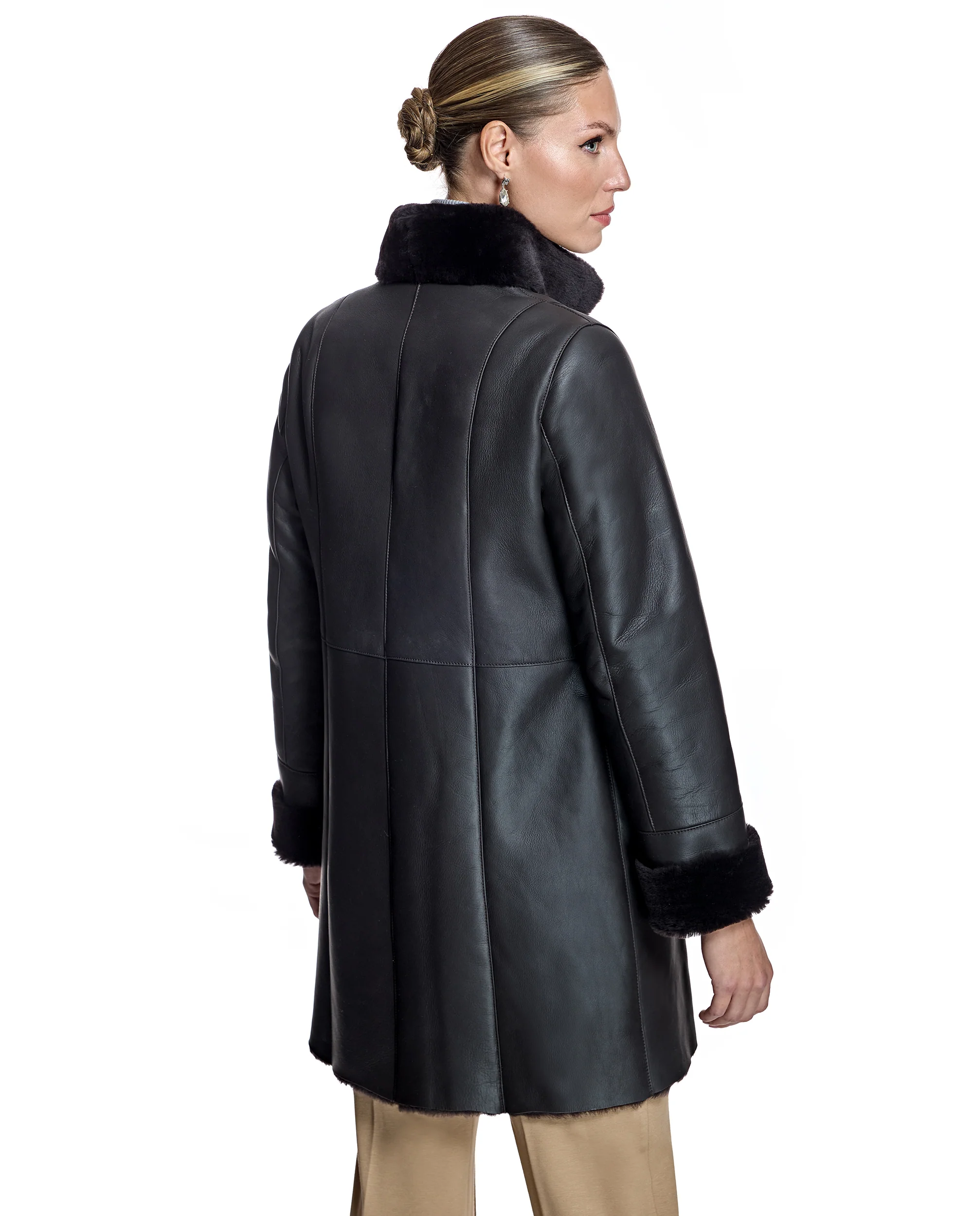 Nappa Shearling Jacket with Stand Collar-Maximilian - Image 3