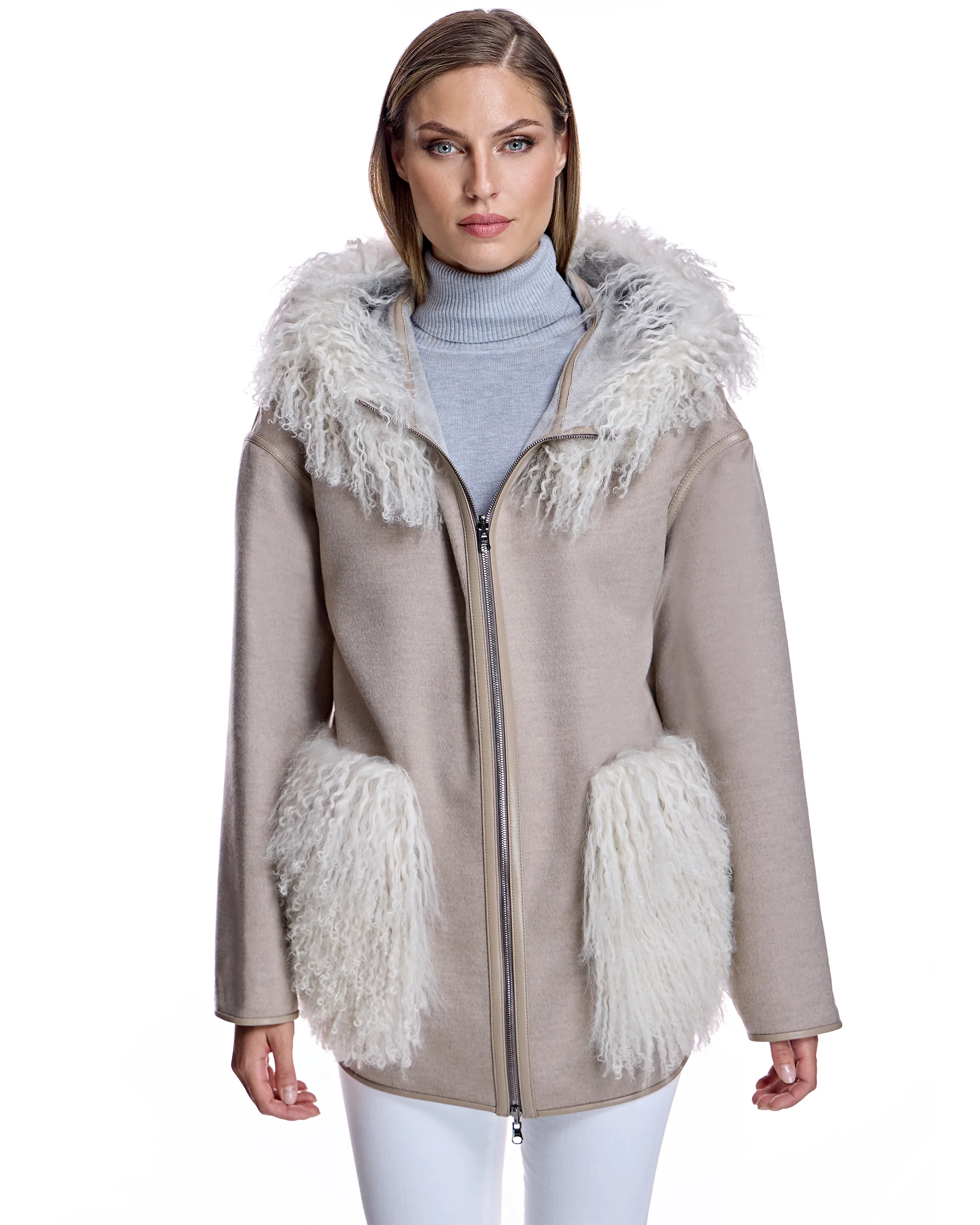 Wool blend Jacket with Mongolian Trim-Maximilian